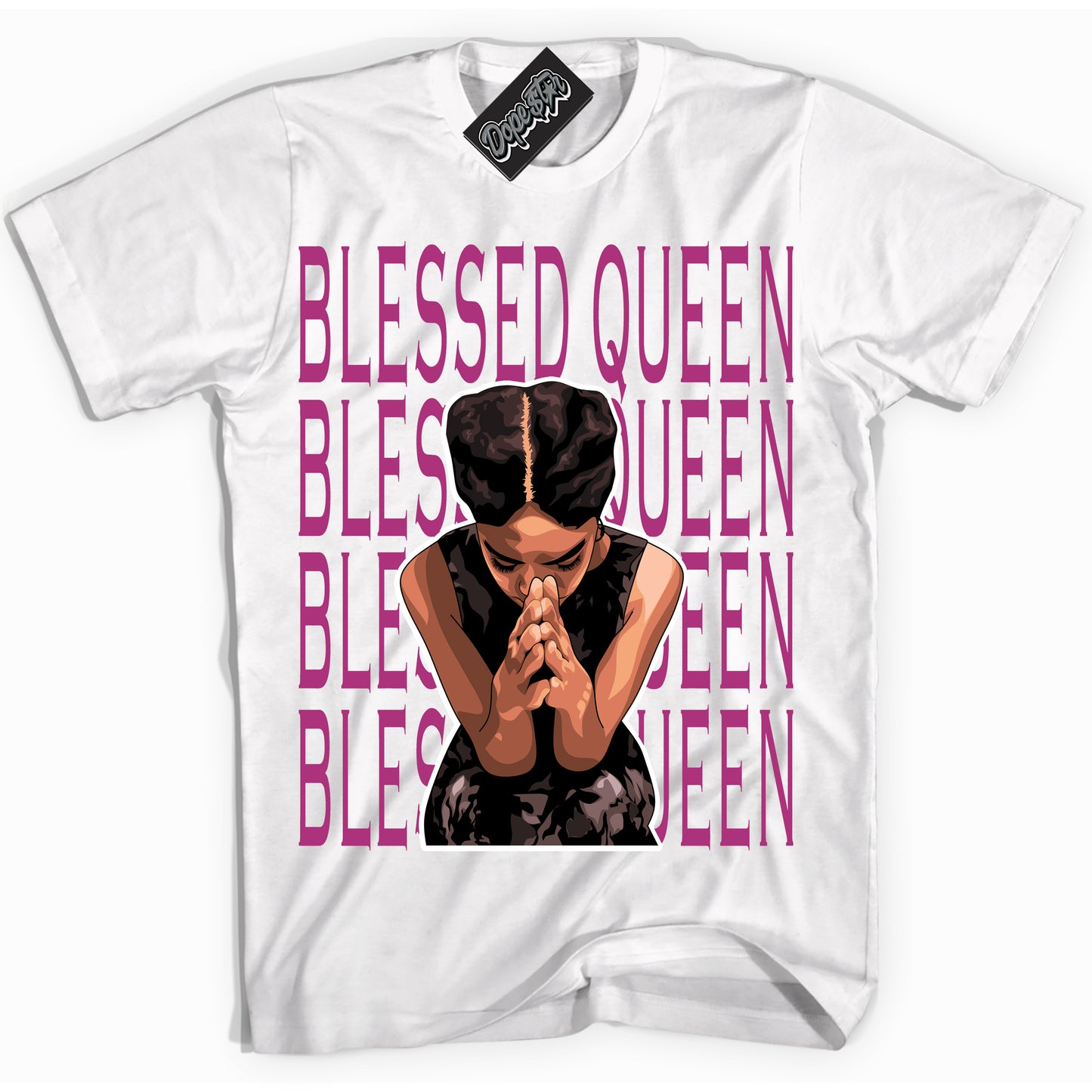 Cool White Shirt with “Blessed Queen” design that perfectly matches Next Nature Hot Fuchsia Dunk.