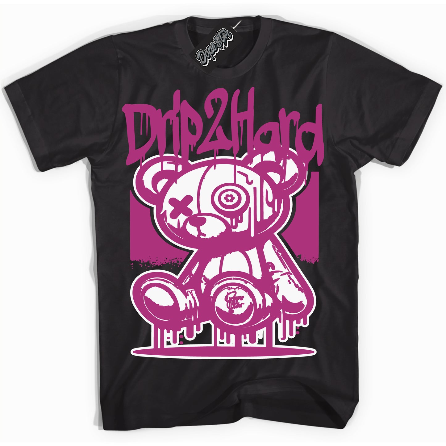 Cool Black Shirt with “Drip 2 Hard” design that perfectly matches Next Nature Hot Fuchsia Dunk.