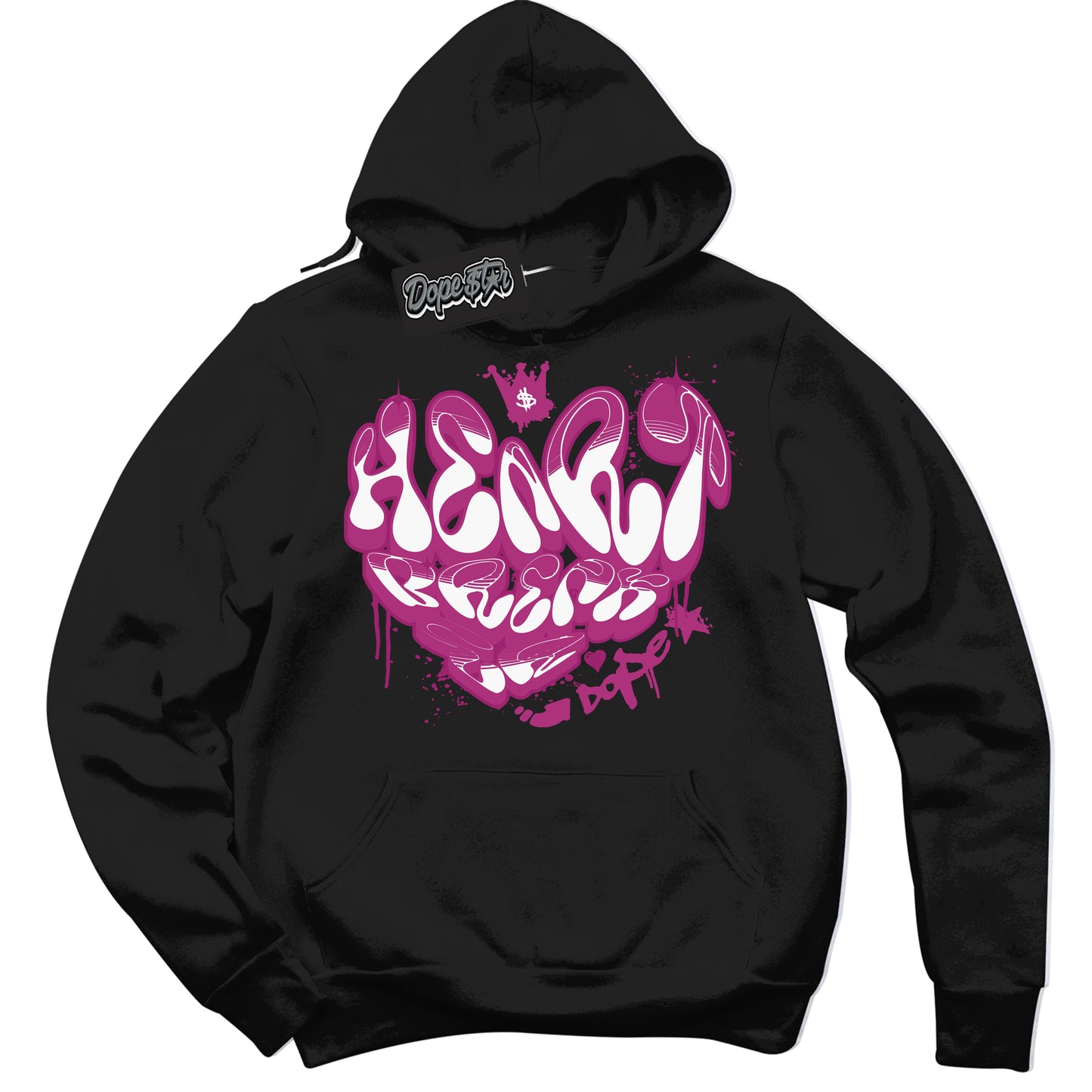 Cool Black Hoodie with “Heartbreaker Graffiti” design that Perfectly Matches Next Nature Hot Fuchsia Dunk.
