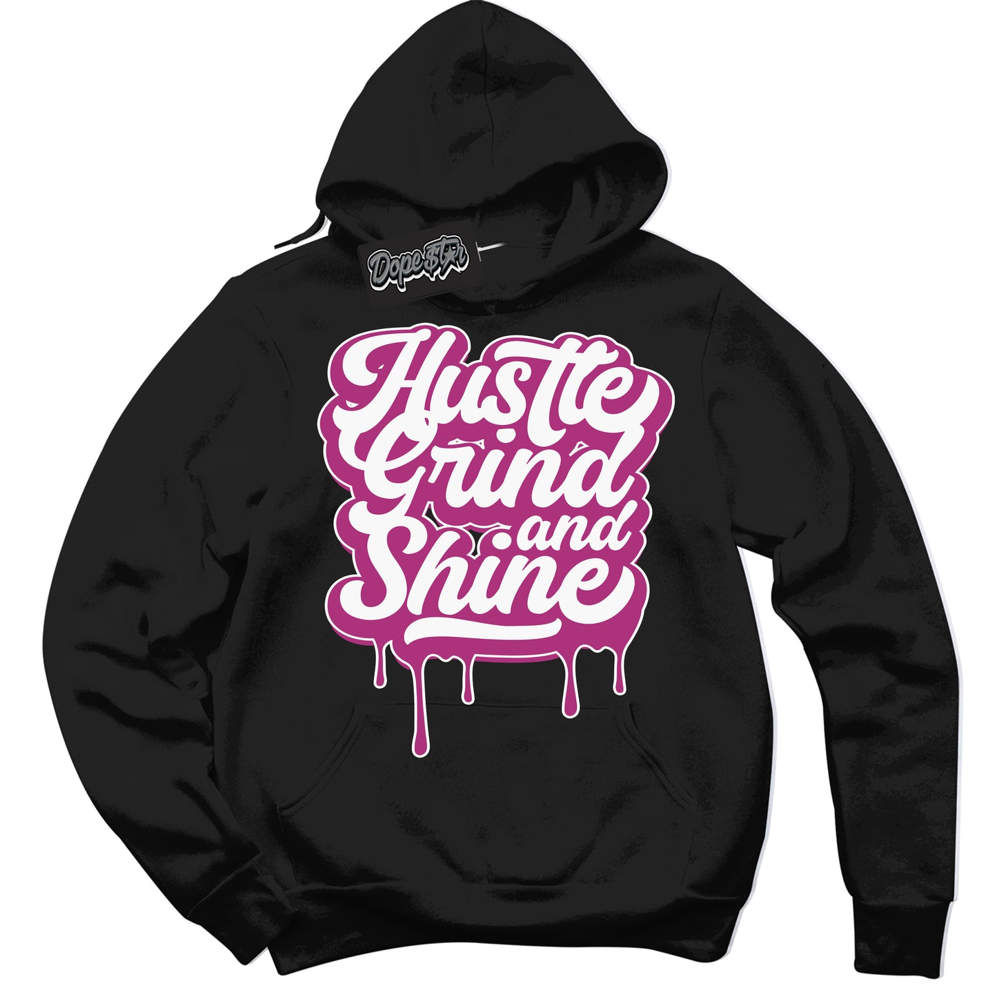 Cool Black Hoodie with “Hustle Grind And Shine” design that Perfectly Matches Next Nature Hot Fuchsia Dunk.