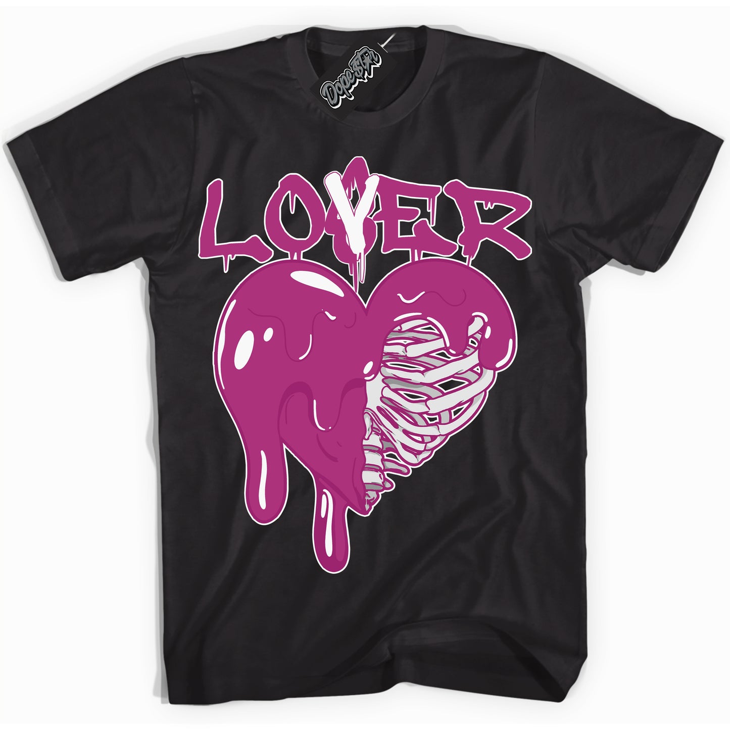 Cool Black Shirt with “Lover Loser” design that perfectly matches Next Nature Hot Fuchsia Dunk.
