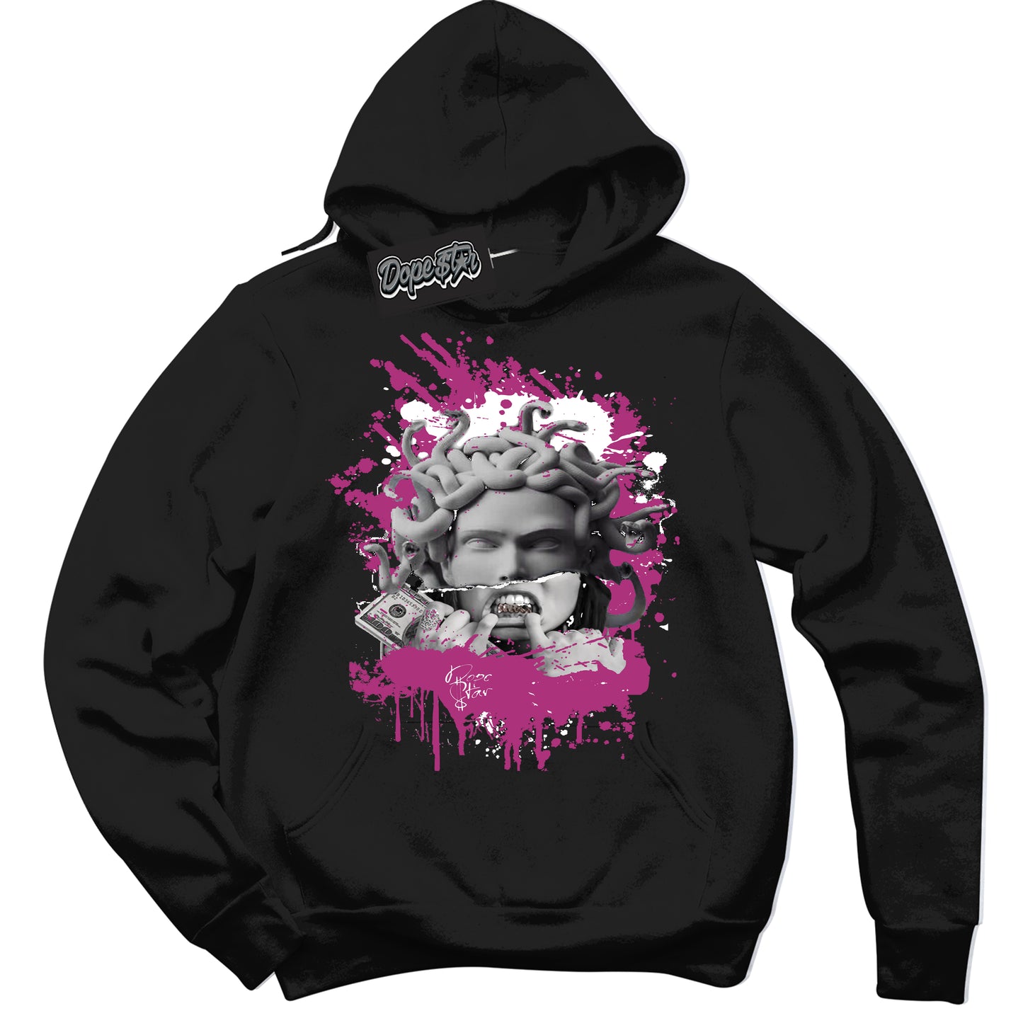 Cool Black Hoodie with “Medusa” design that Perfectly Matches Next Nature Hot Fuchsia Dunk.