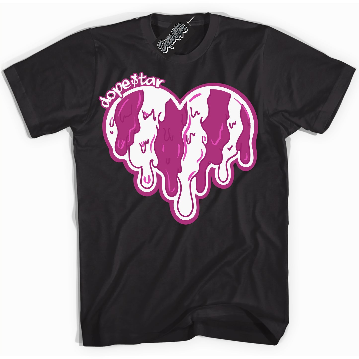 Cool Black Shirt with “Melting Heart” design that perfectly matches Next Nature Hot Fuchsia Dunk.