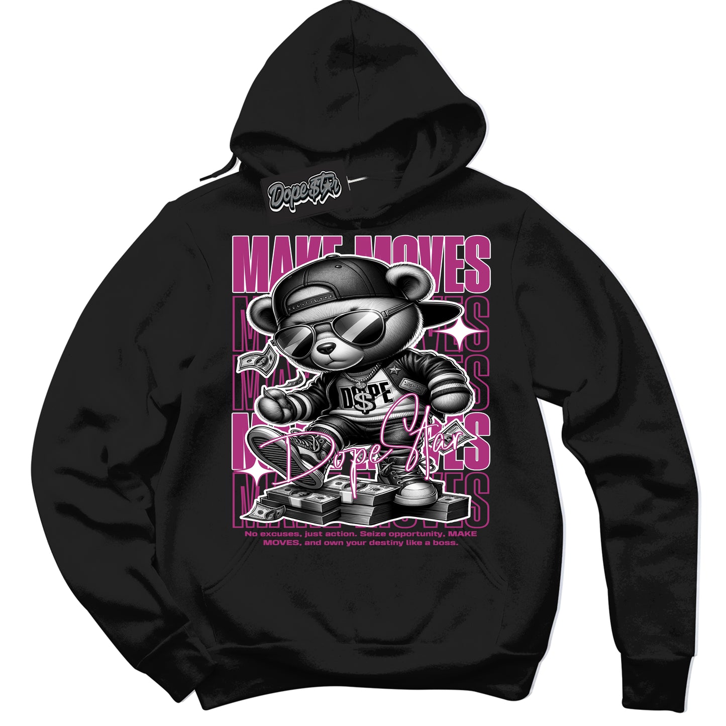 Cool Black Hoodie with “Make Moves” design that Perfectly Matches Next Nature Hot Fuchsia Dunk.