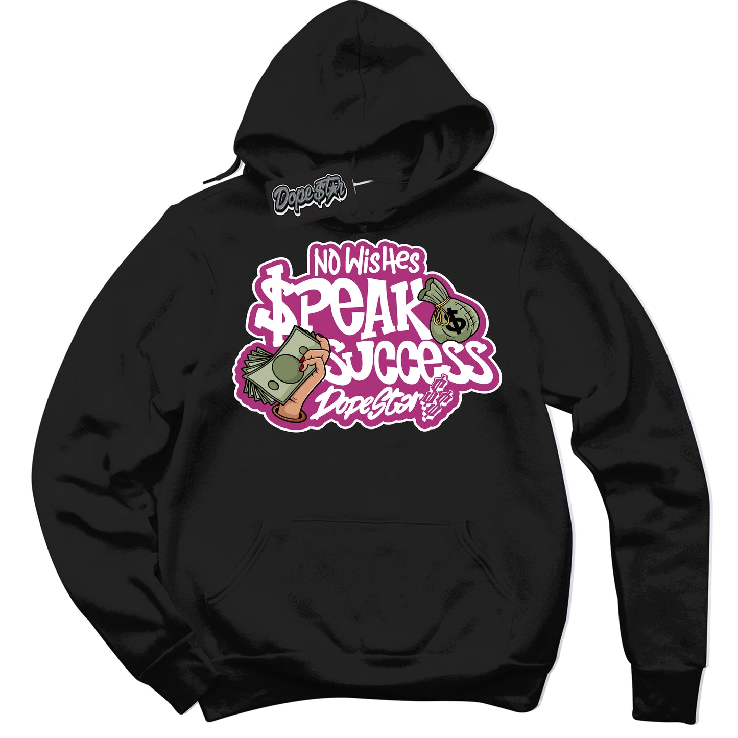 Cool Black Hoodie with “No Wish Speak Success” design that Perfectly Matches Next Nature Hot Fuchsia Dunk.