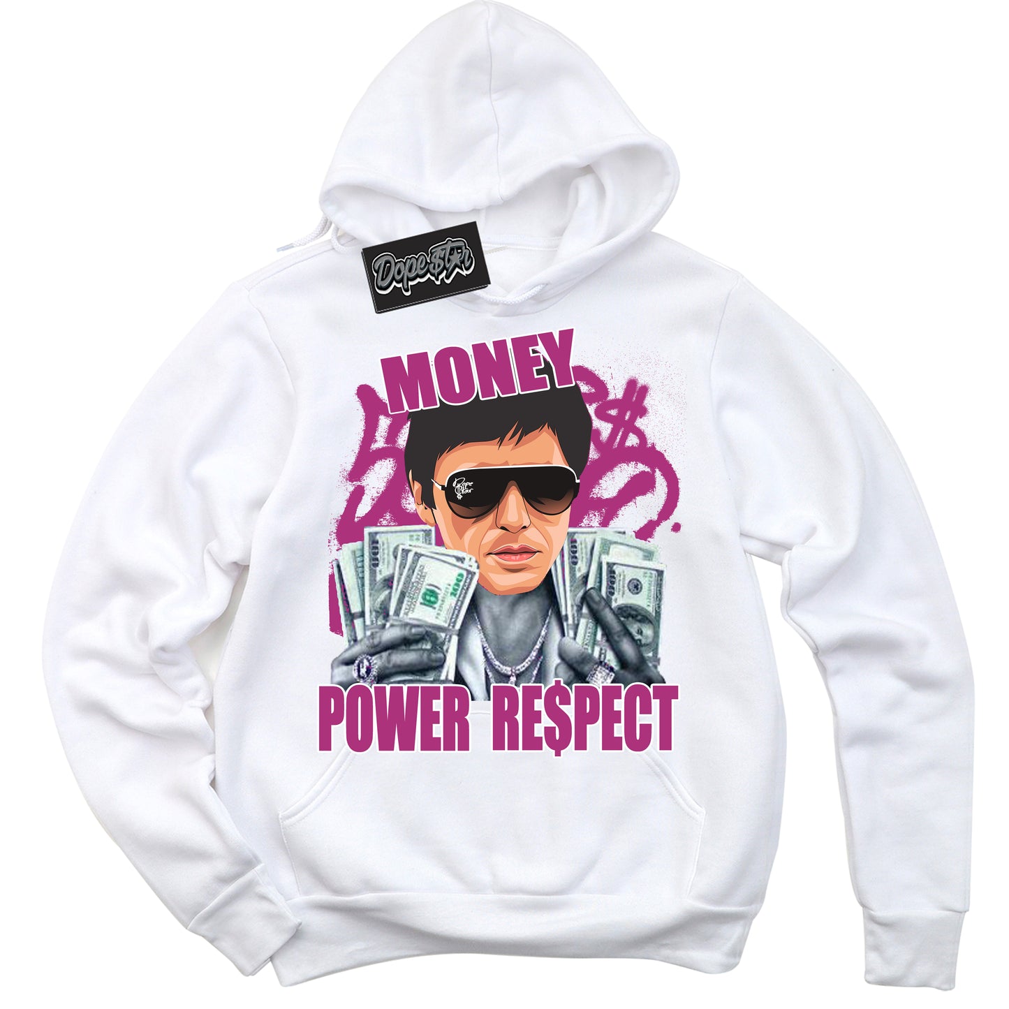 Cool White Hoodie with “Tony Montana” design that Perfectly Matches Next Nature Hot Fuchsia Dunk.