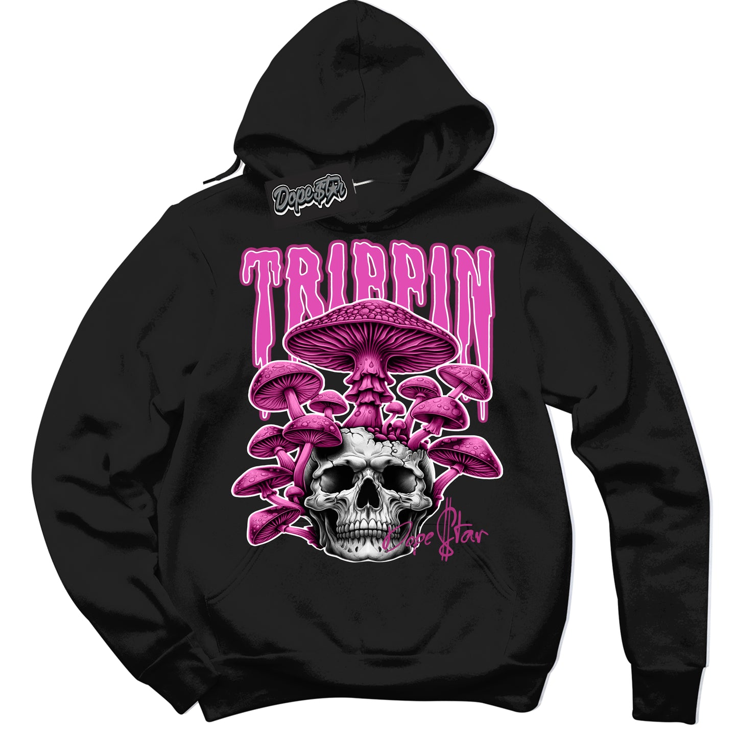 Cool Black Hoodie with “Trippin” design that Perfectly Matches Next Nature Hot Fuchsia Dunk.