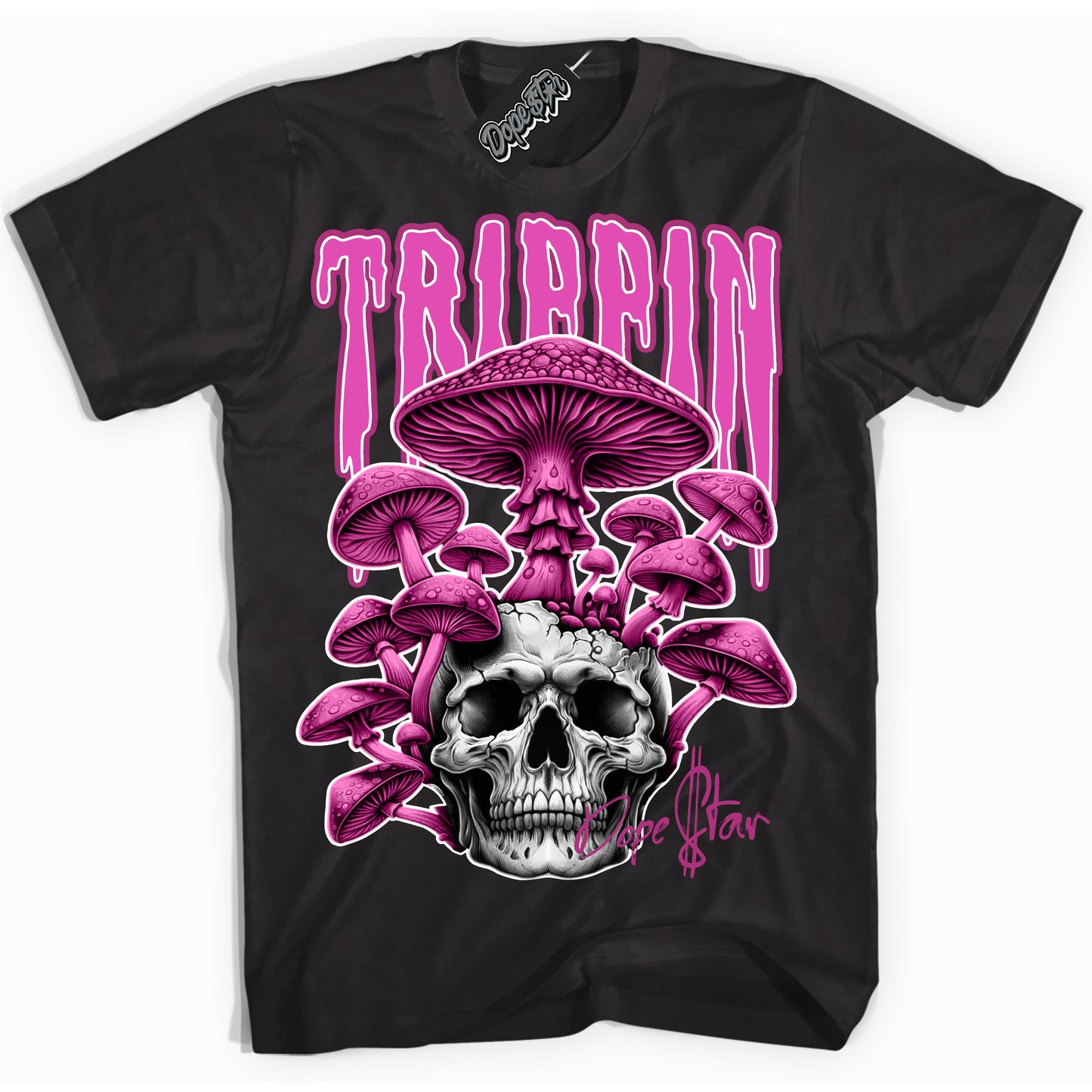 Cool Black Shirt with “Trippin” design that perfectly matches Next Nature Hot Fuchsia Dunk.