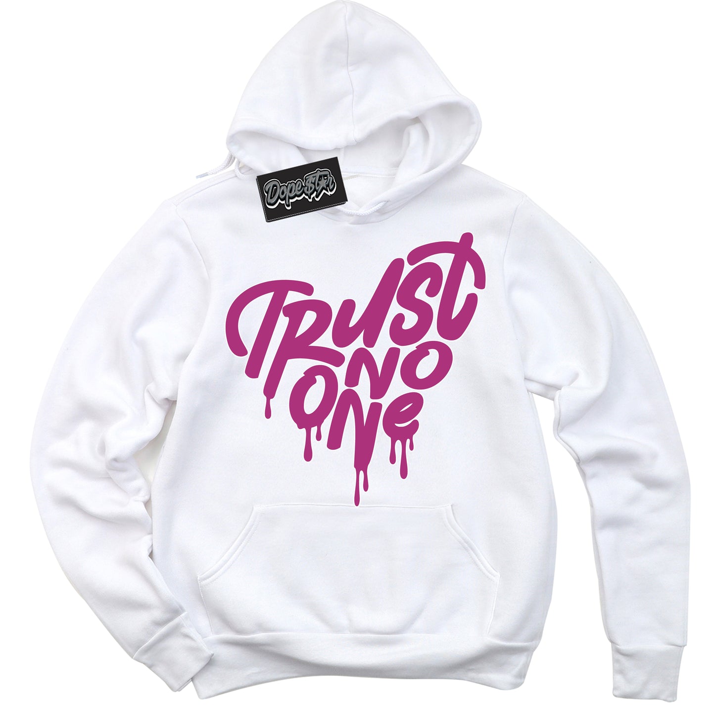 Cool White Hoodie with “Trust No One Heart” design that Perfectly Matches Next Nature Hot Fuchsia Dunk.