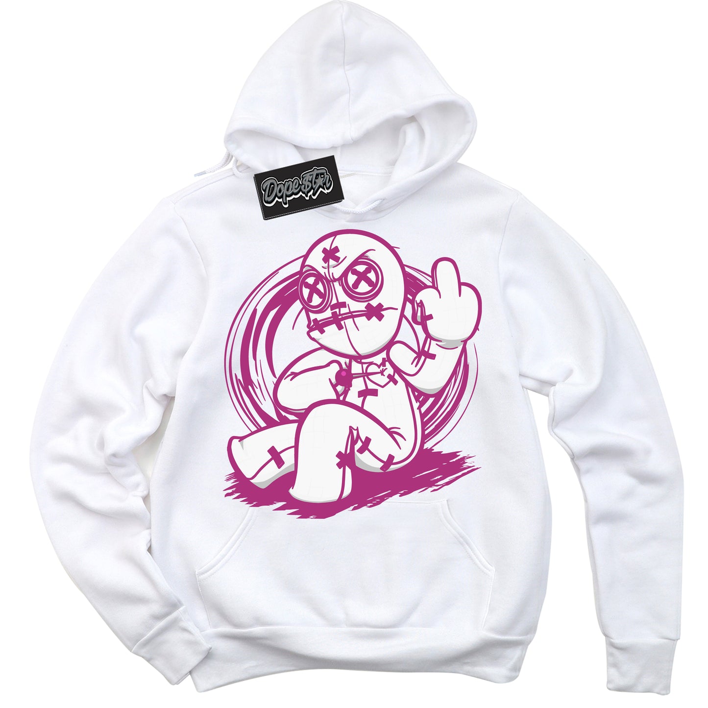 Cool White Hoodie with “Voodoo Doll” design that Perfectly Matches Next Nature Hot Fuchsia Dunk.