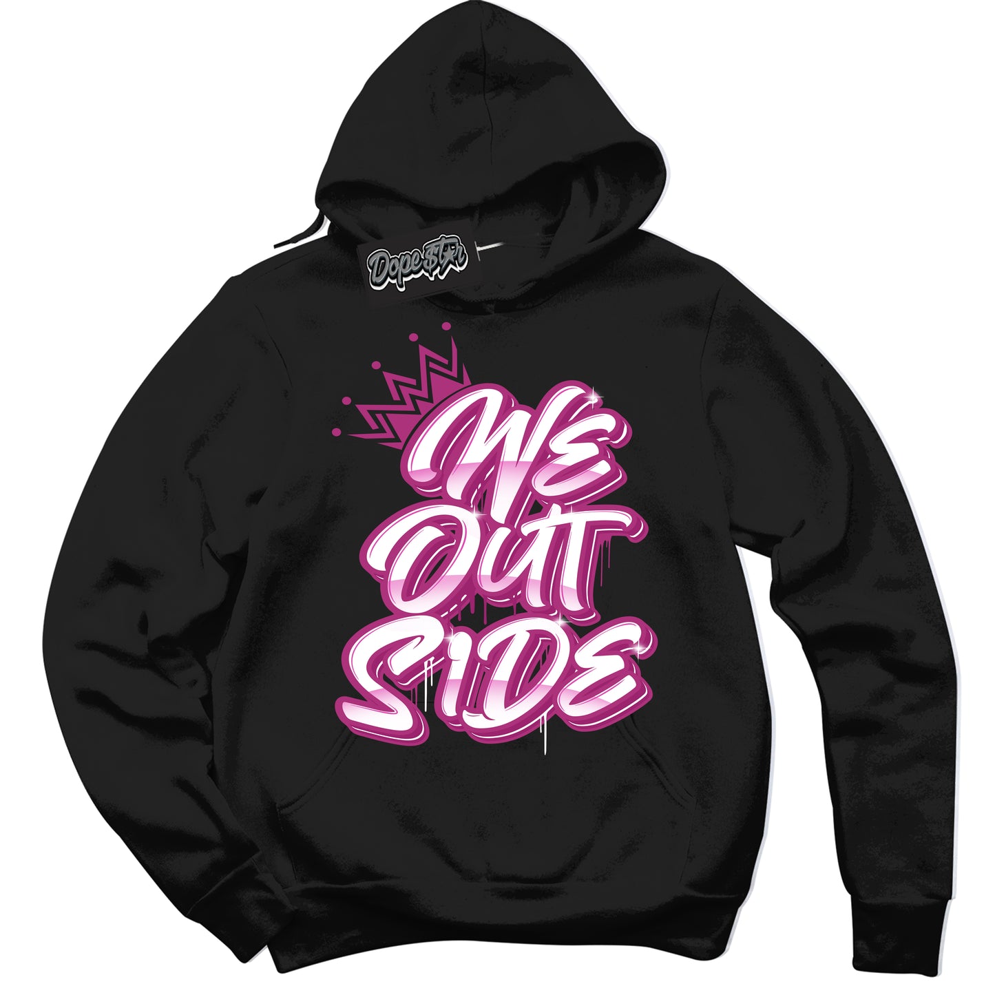 Cool Black Hoodie with “We Outside” design that Perfectly Matches Next Nature Hot Fuchsia Dunk.