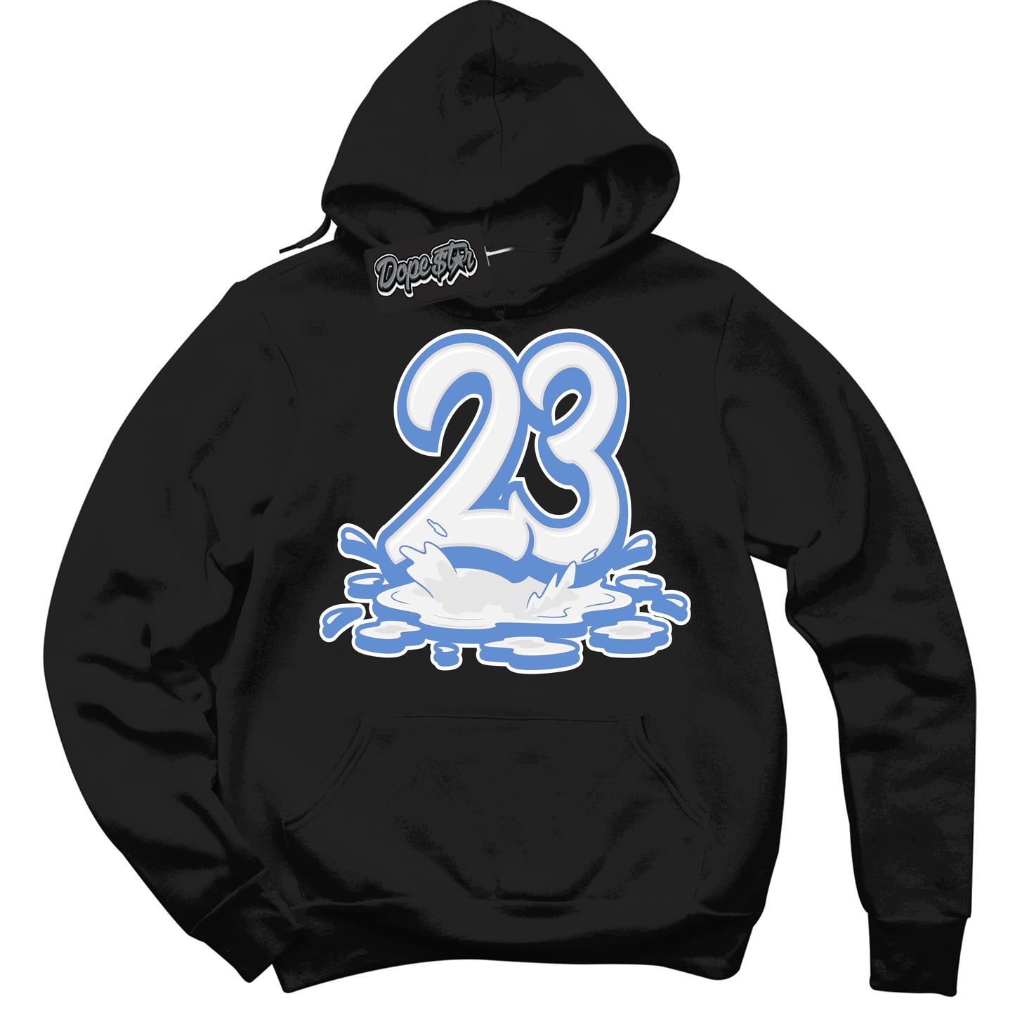 Cool Black Hoodie with “ 23 Melting ” design that Perfectly Matches Polar Blue Dunk.