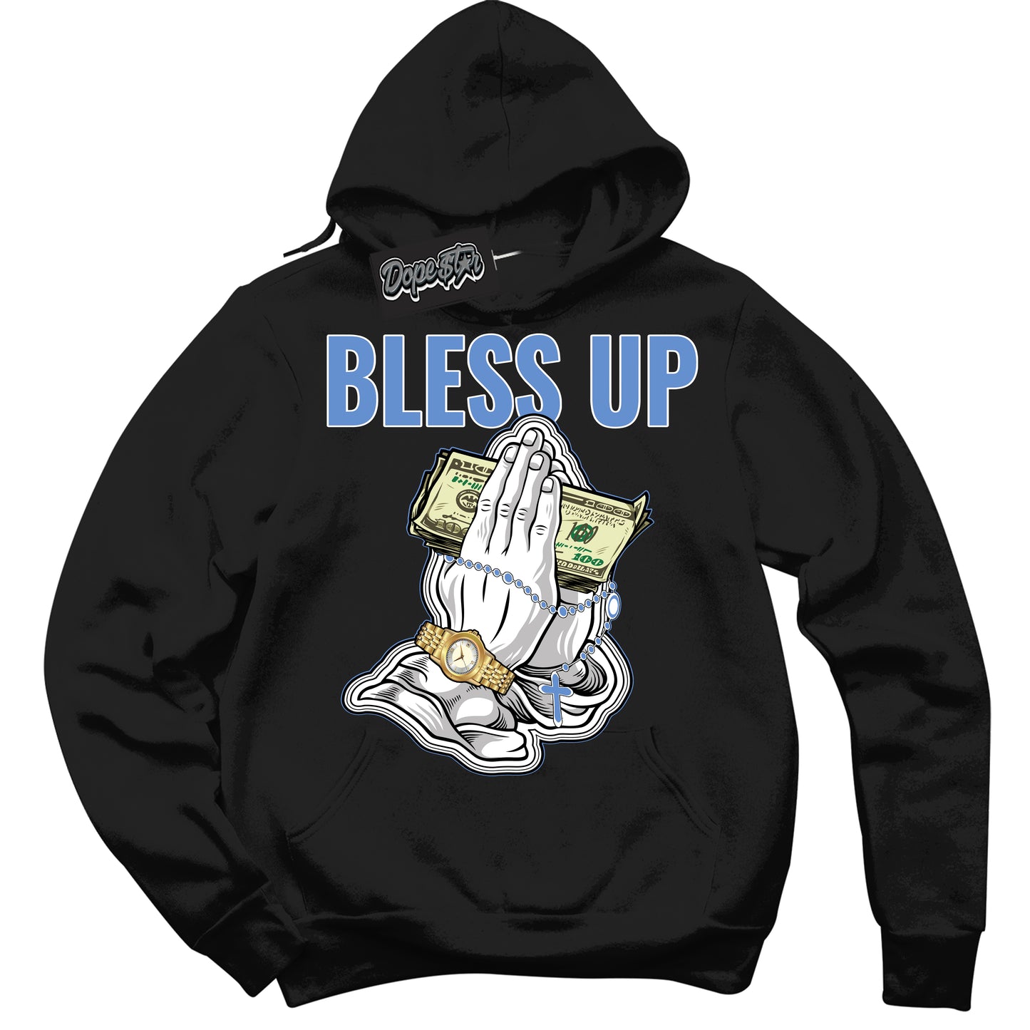 Cool Black Hoodie with “ Bless Up ” design that Perfectly Matches Polar Blue Dunk.