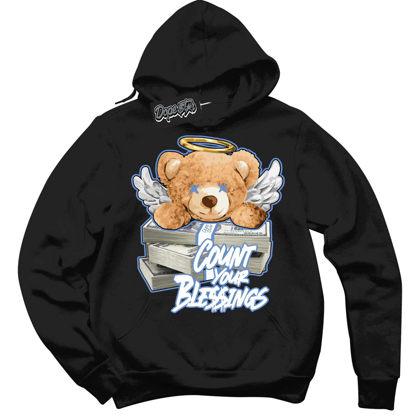 Cool Black Hoodie with “ Count Your Blessings ” design that Perfectly Matches Polar Blue Dunk.