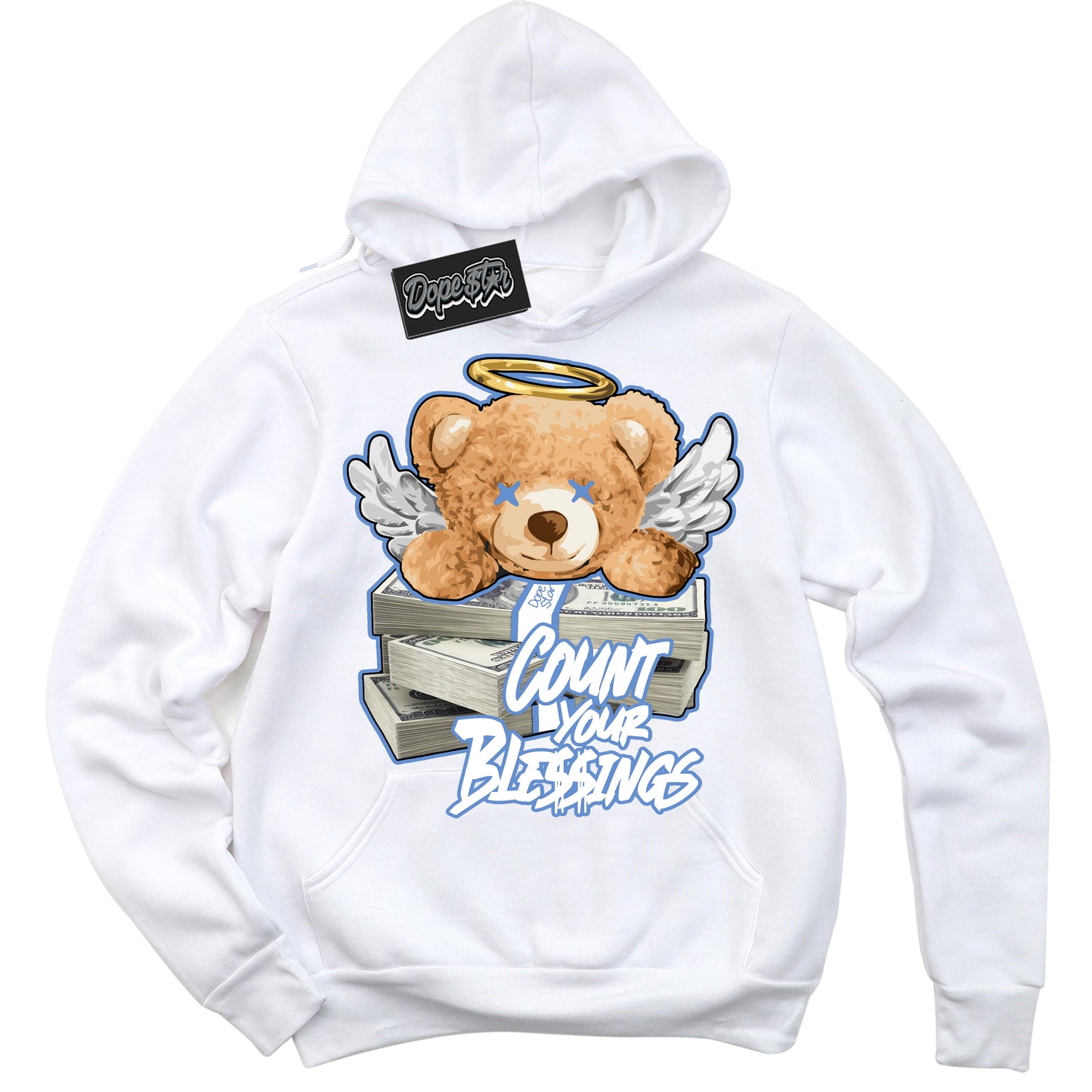 Cool White Hoodie with “ Count Your Blessings ” design that Perfectly Matches Polar Blue Dunk.