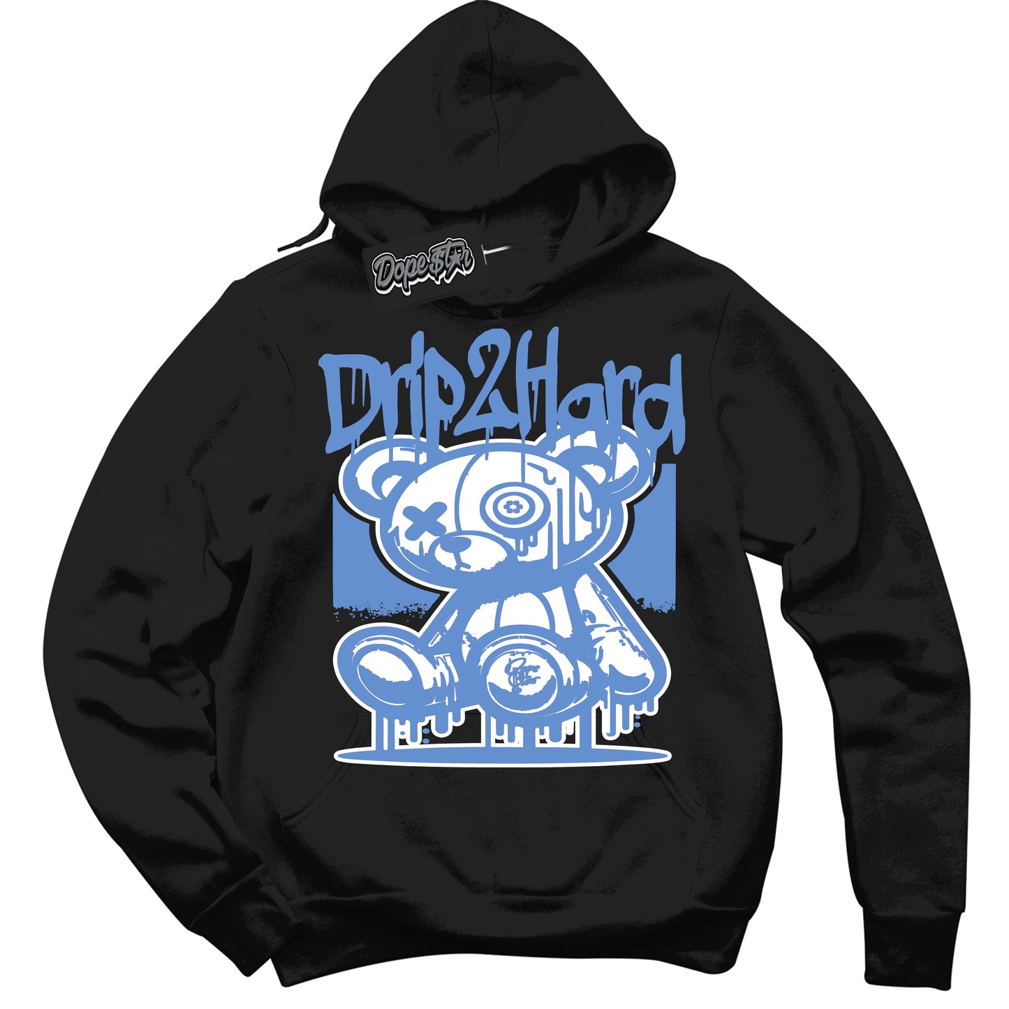 Cool Black Hoodie with “ Drip 2 Hard ” design that Perfectly Matches Polar Blue Dunk.