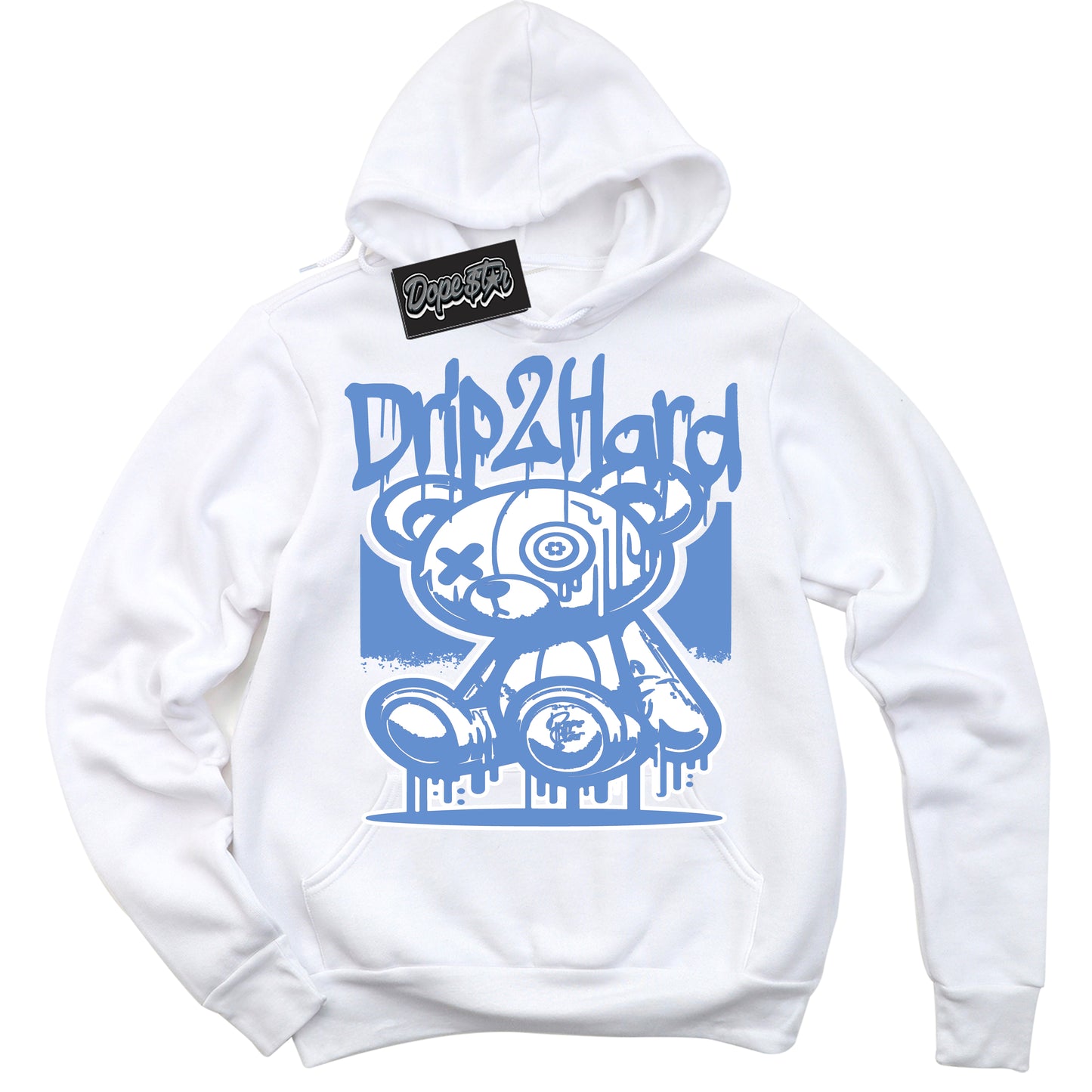 Cool White Hoodie with “ Drip 2 Hard ” design that Perfectly Matches Polar Blue Dunk.