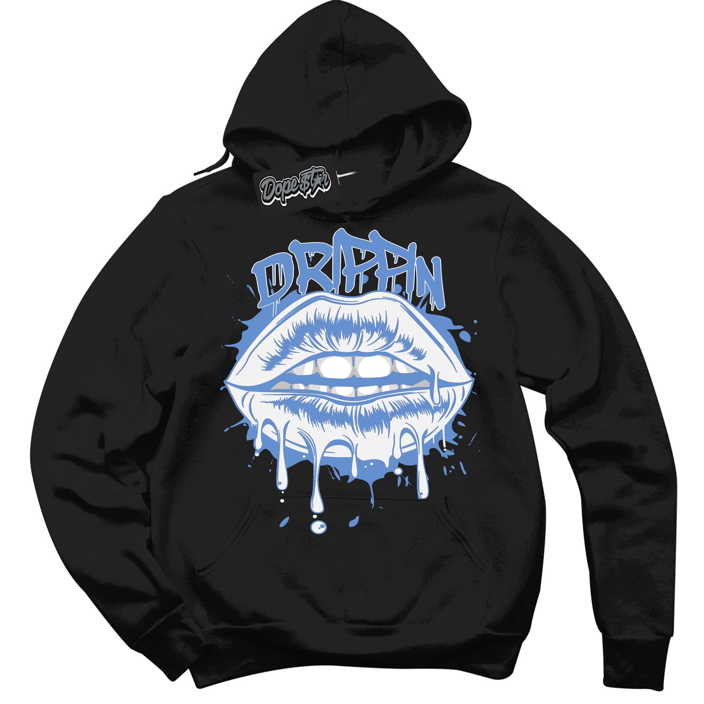 Cool Black Hoodie with “ Drippin ” design that Perfectly Matches Polar Blue Dunk.