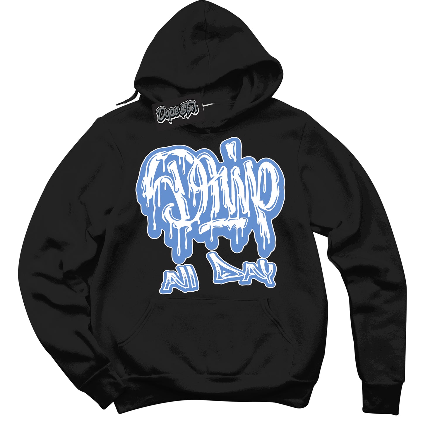 Cool Black Hoodie with “ Drip All Day ” design that Perfectly Matches Polar Blue Dunk.