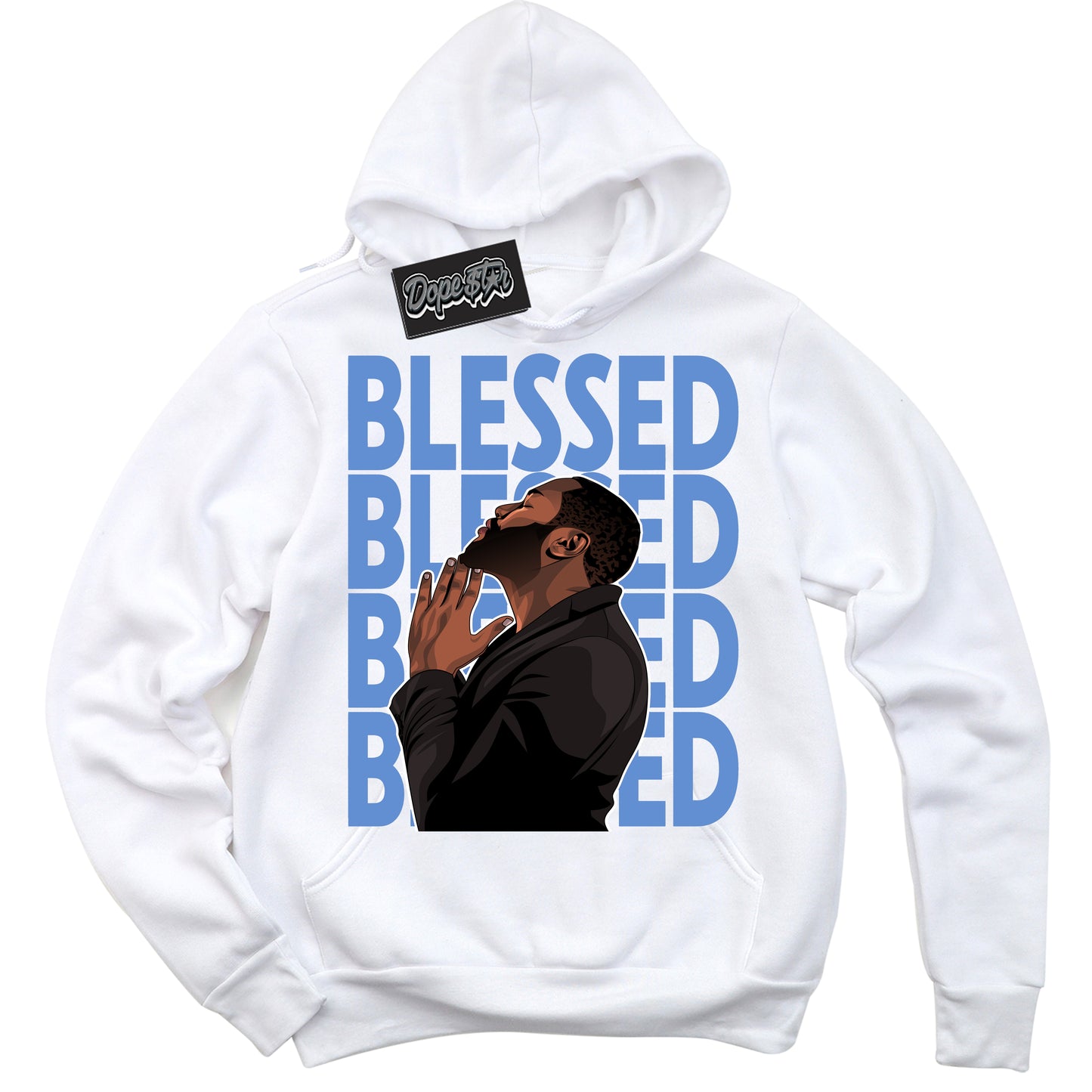 Cool White Hoodie with “ God Blessed ” design that Perfectly Matches Polar Blue Dunk.