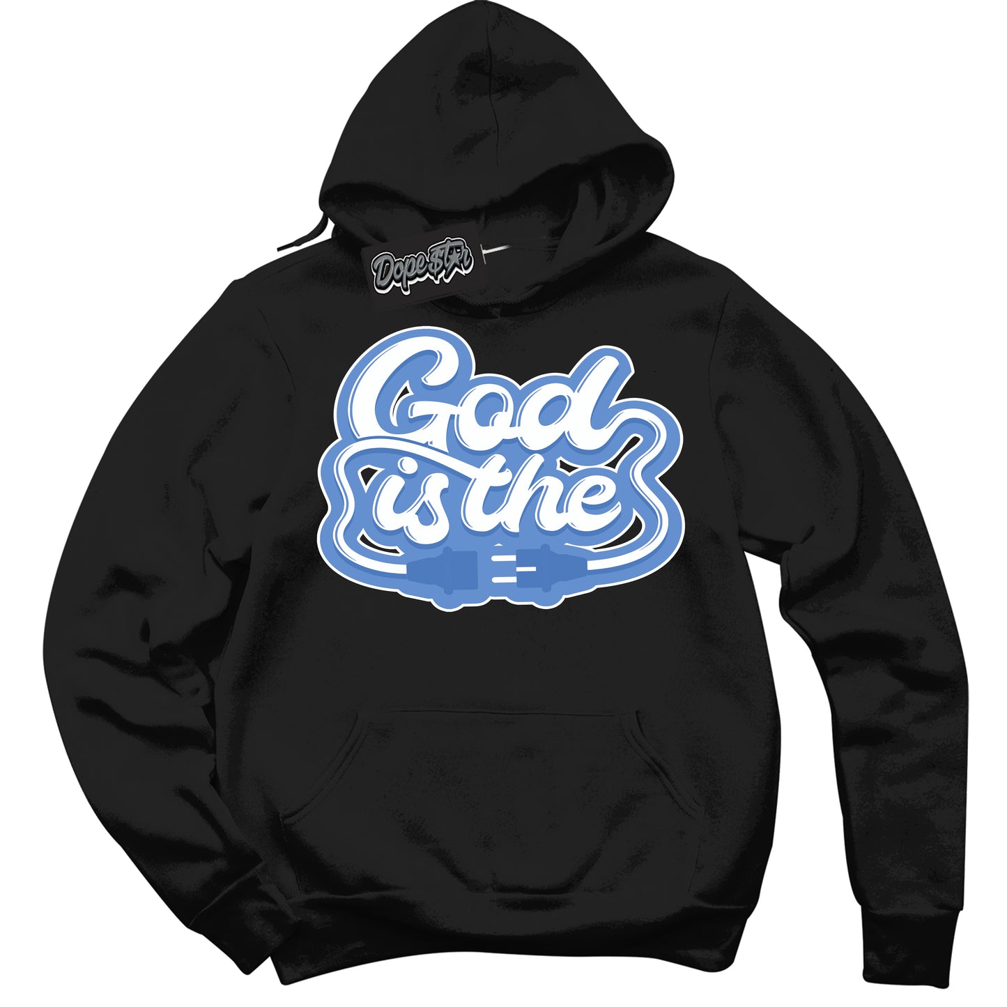 Cool Black Hoodie with “ God Is The ” design that Perfectly Matches Polar Blue Dunk.