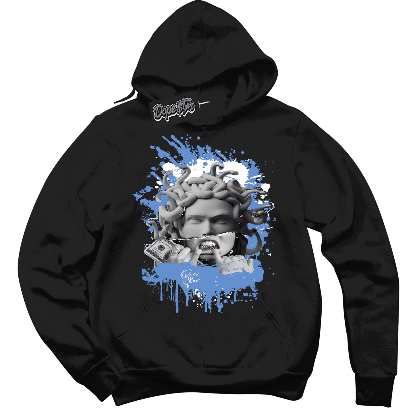 Cool Black Hoodie with “ Medusa ” design that Perfectly Matches Polar Blue Dunk.