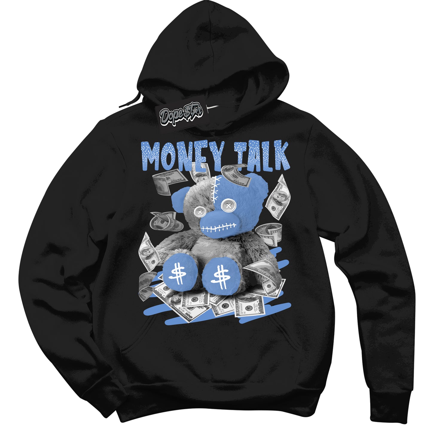 Cool Black Hoodie with “ Money Talk Bear ” design that Perfectly Matches Polar Blue Dunk.