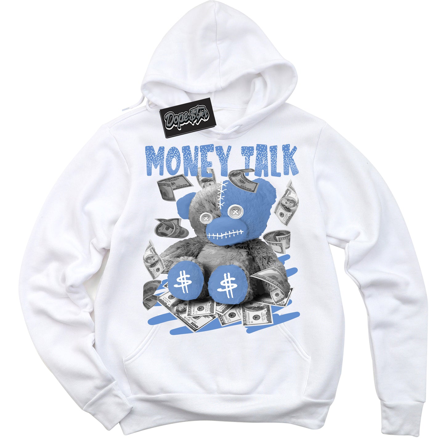 Cool White Hoodie with “ Money Talk Bear ” design that Perfectly Matches Polar Blue Dunk.