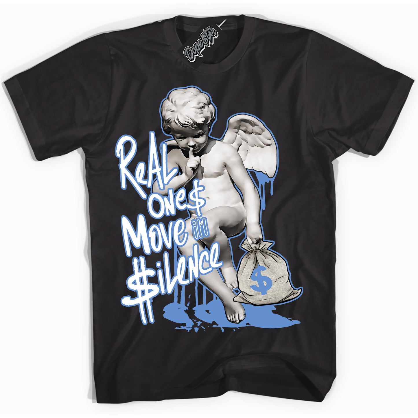 Cool Black Shirt with “ Real Ones Cherub ” design that perfectly matches Polar Blue Dunk.