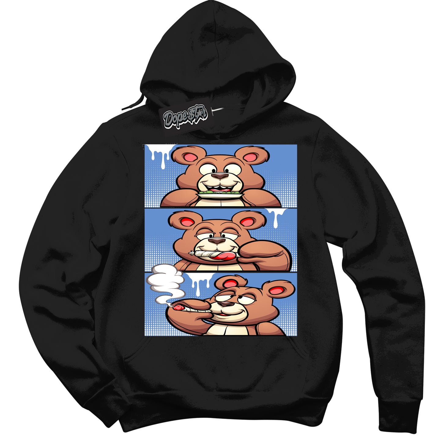 Cool Black Hoodie with “ Roll It Lick It Smoke It Bear ” design that Perfectly Matches Polar Blue Dunk.