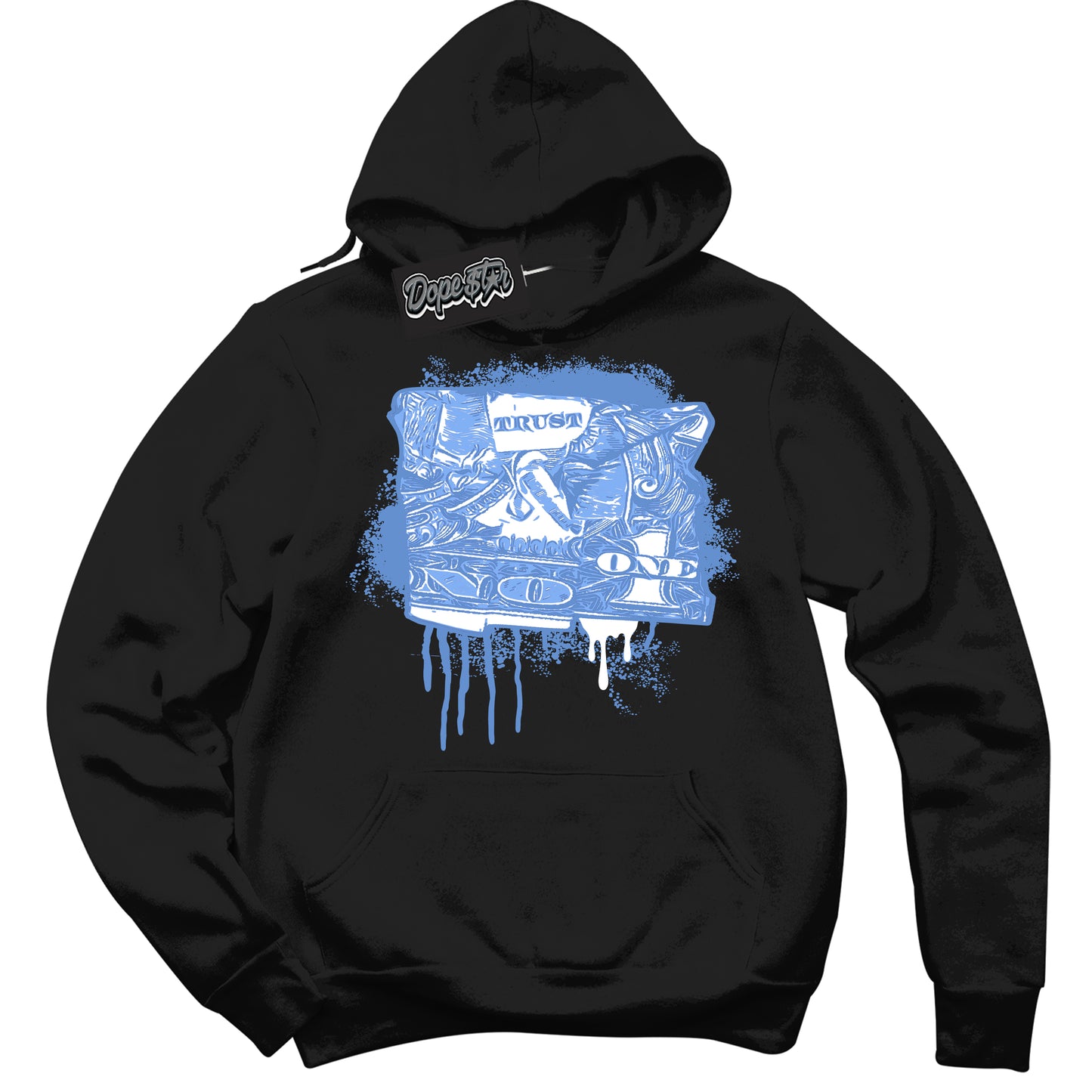 Cool Black Hoodie with “ Trust No One Dollar ” design that Perfectly Matches Polar Blue Dunk.