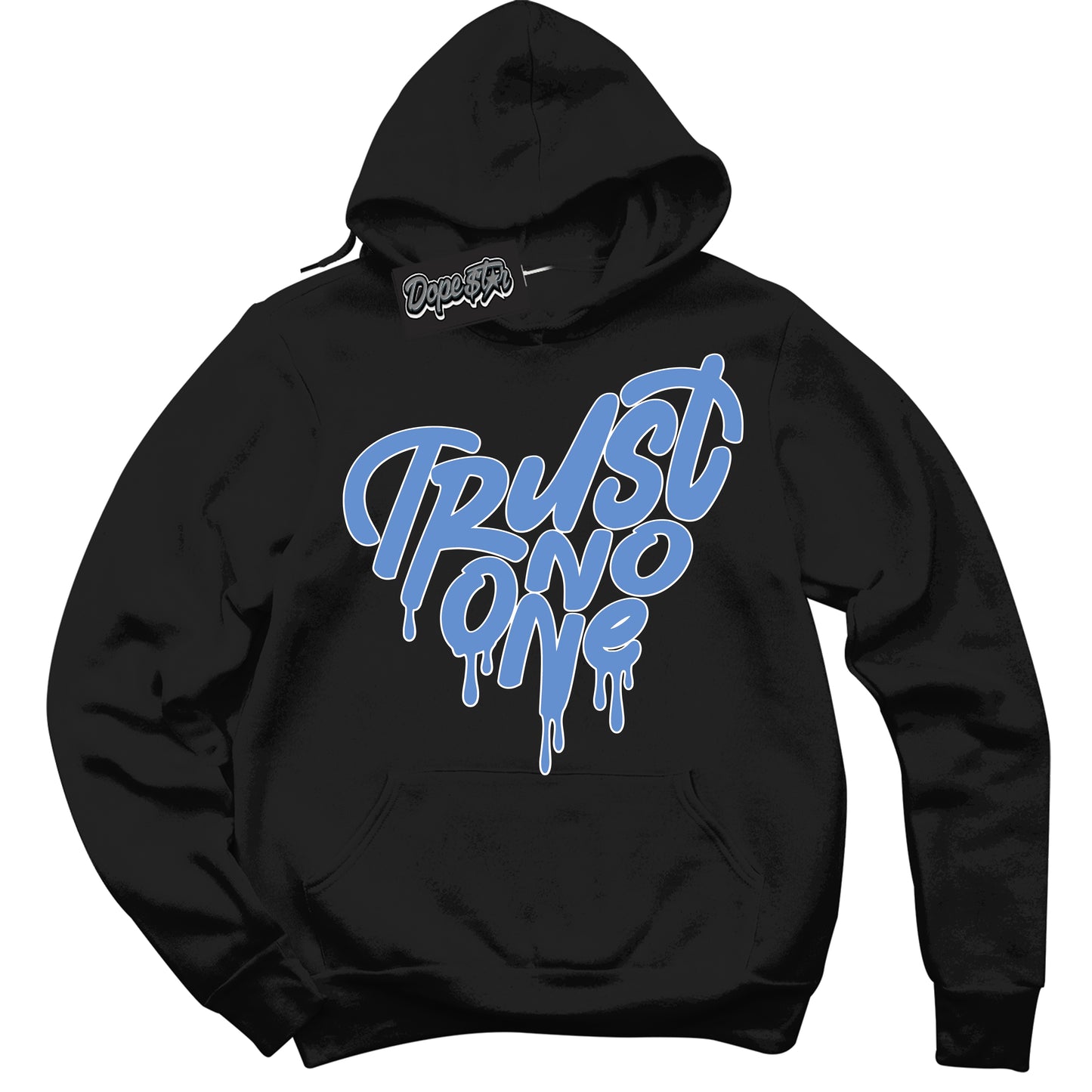 Cool Black Hoodie with “ Trust No One Heart ” design that Perfectly Matches Polar Blue Dunk.
