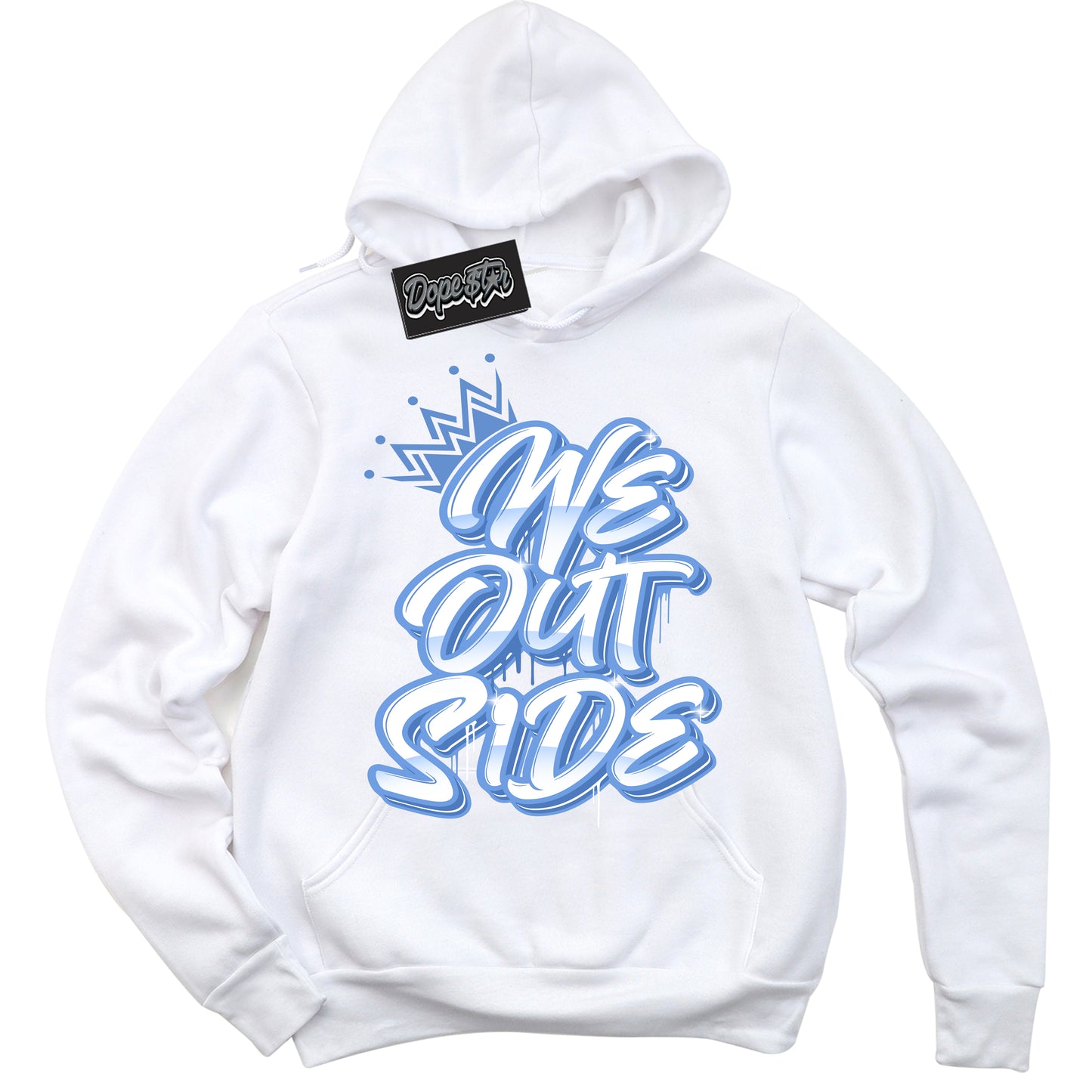 Cool White Hoodie with “ We Outside ” design that Perfectly Matches Polar Blue Dunk.
