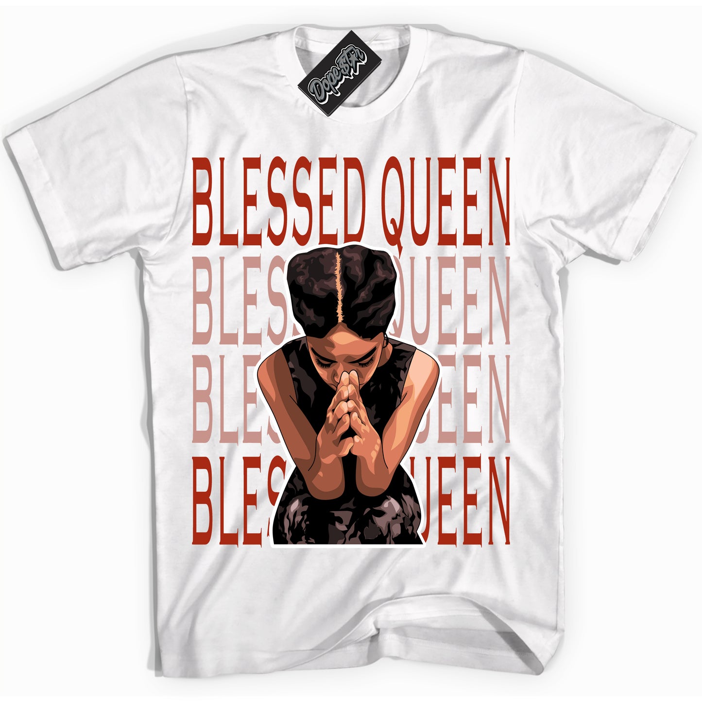 Cool White Shirt with “Blessed Queen” design that perfectly matches Red Stardust Dunk.