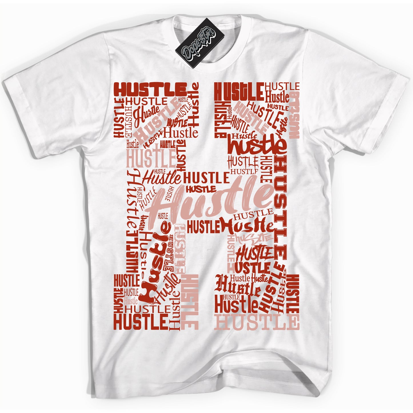 Cool White Shirt with “ Hustle H” design that perfectly matches Red Stardust Dunk.