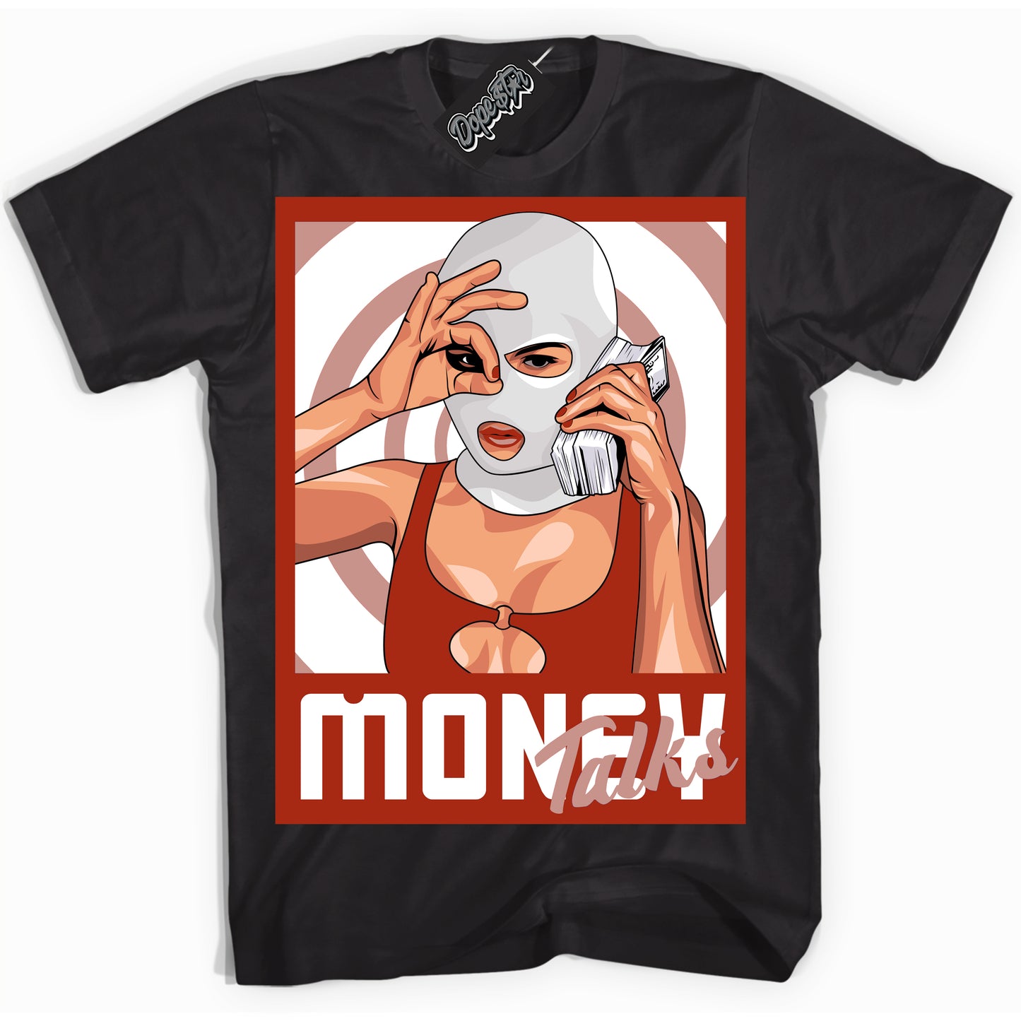Cool Black Shirt with “ Money Talks” design that perfectly matches Red Stardust Dunk.
