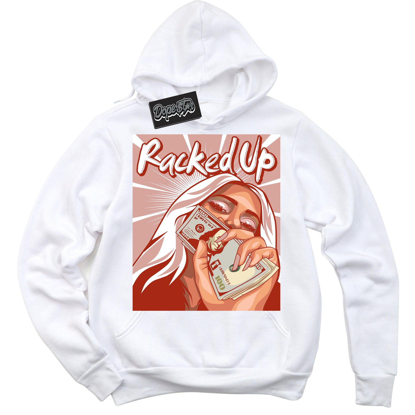 Cool White Hoodie with “ Racked Up” design that Perfectly Matches Red Stardust Dunk.
