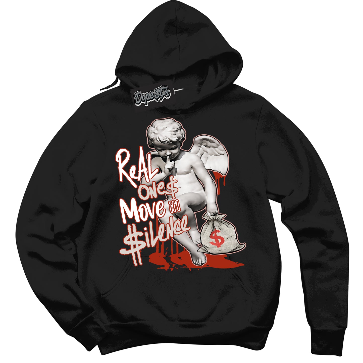 Cool Black Hoodie with “Real Ones Cherub” design that Perfectly Matches Red Stardust Dunk.
