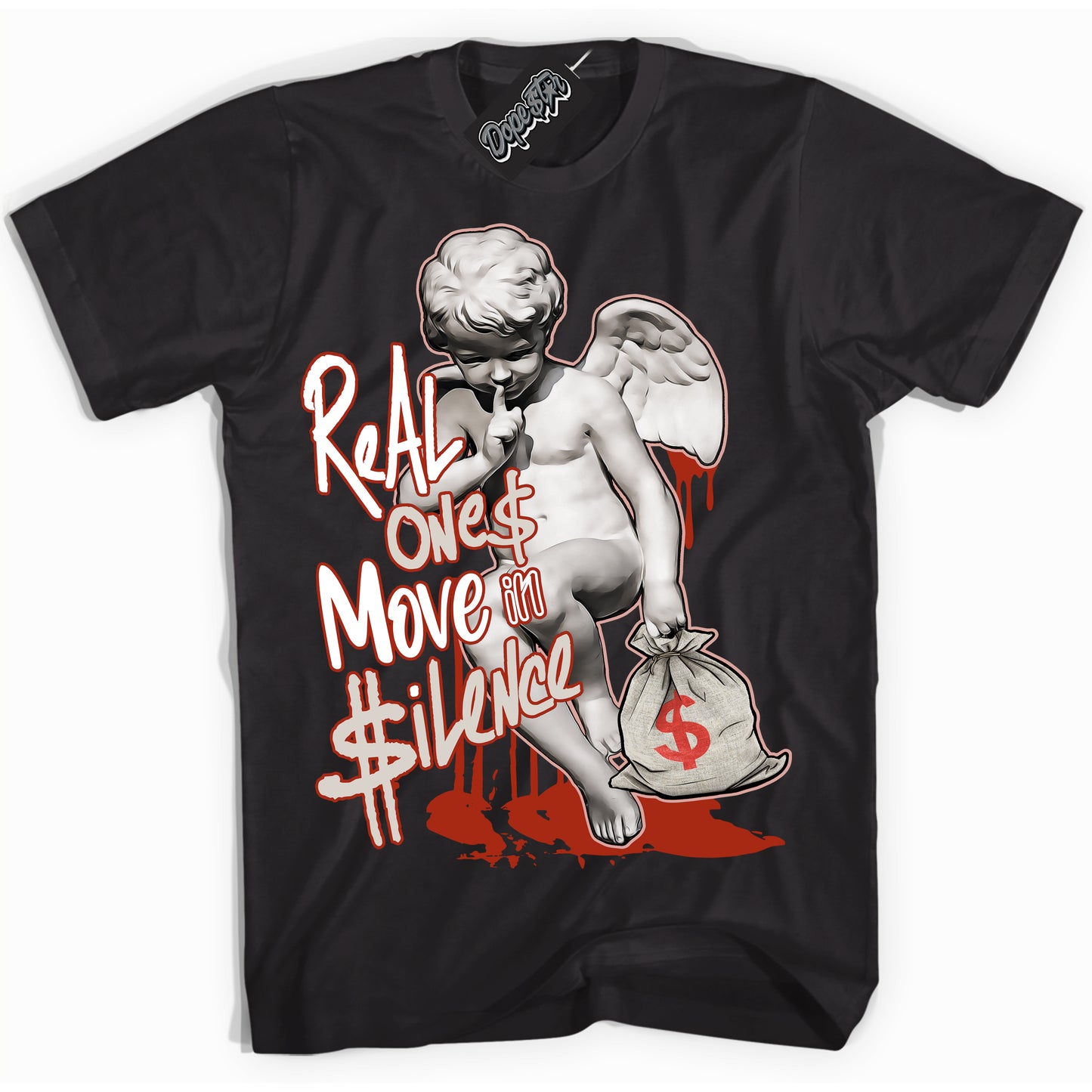 Cool Black Shirt with “Real Ones Cherub” design that perfectly matches Red Stardust Dunk.