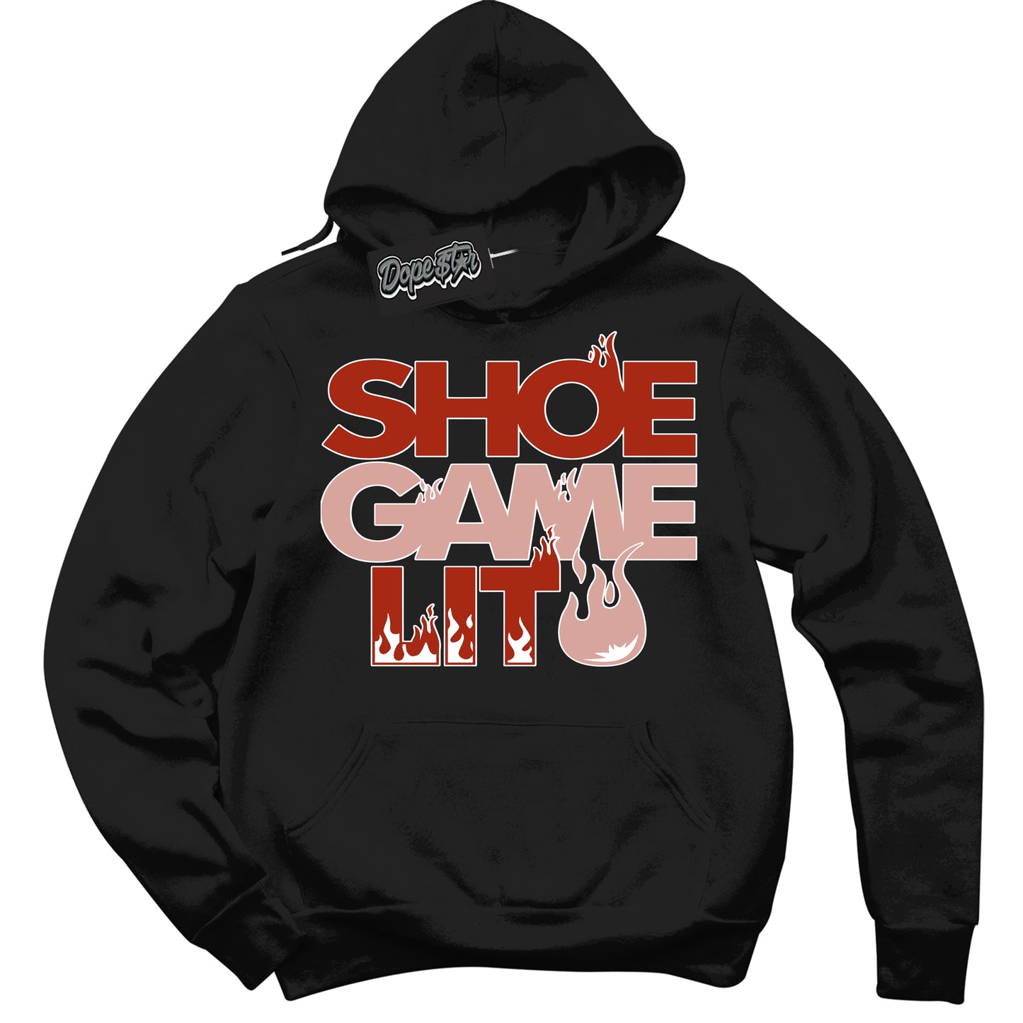Cool Black Hoodie with “ Shoe Game Lit” design that Perfectly Matches Red Stardust Dunk.