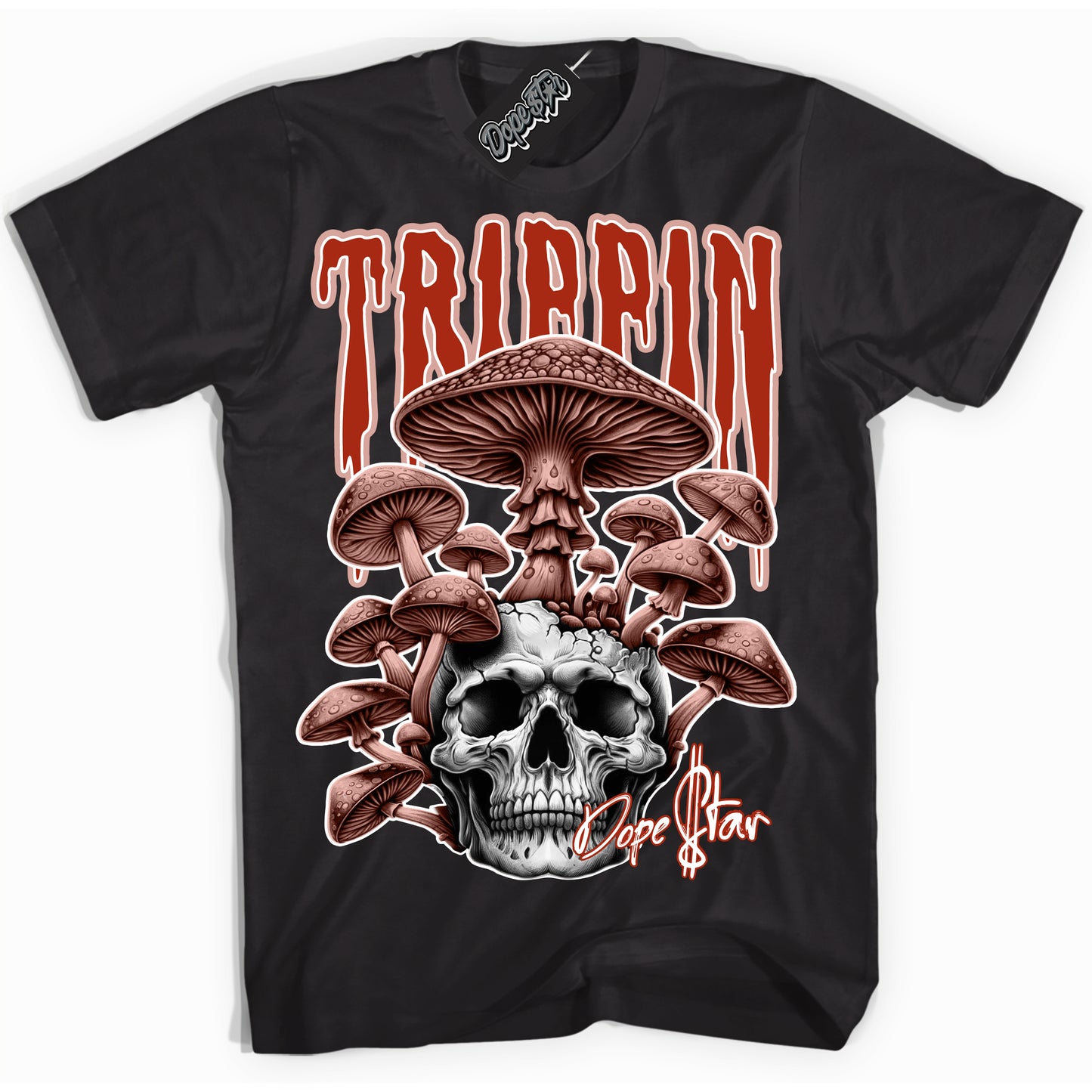 Cool Black Shirt with “Trippin” design that perfectly matches Red Stardust Dunk.