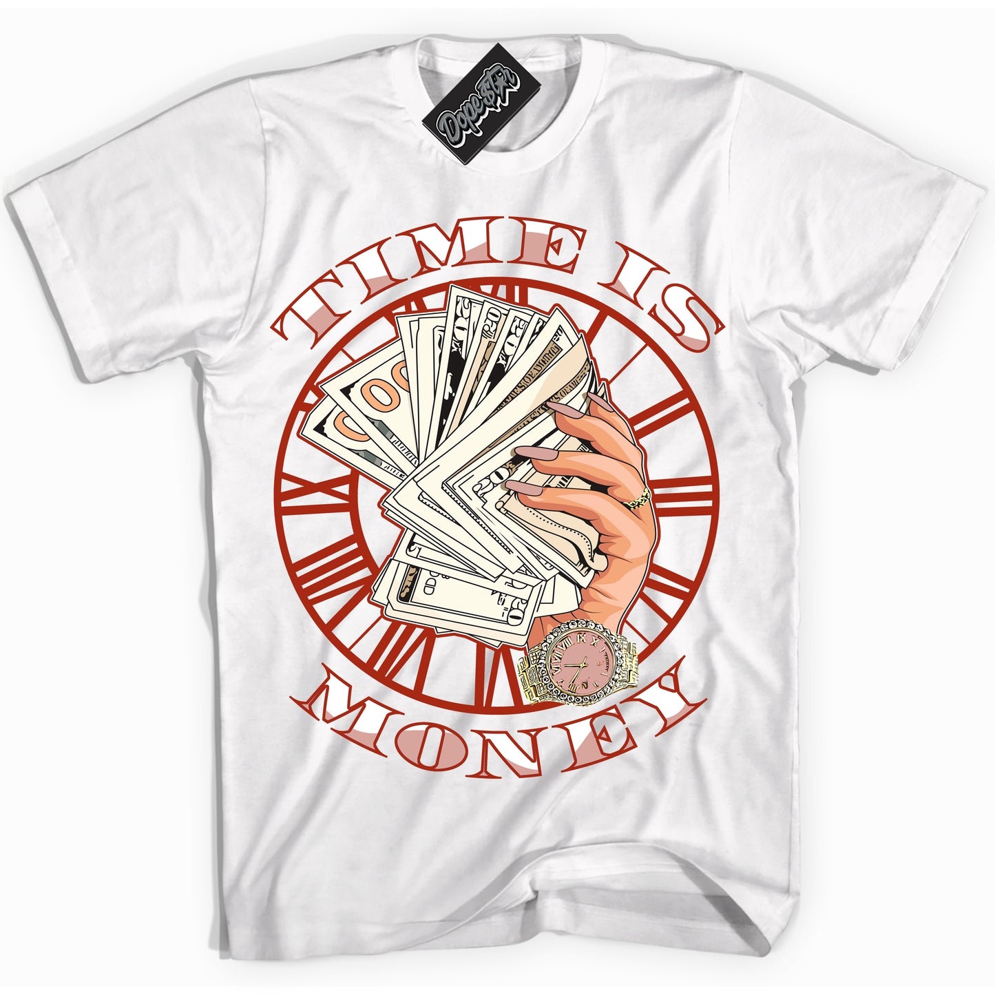 Cool White Shirt with “ Time Is Money” design that perfectly matches Red Stardust Dunk.