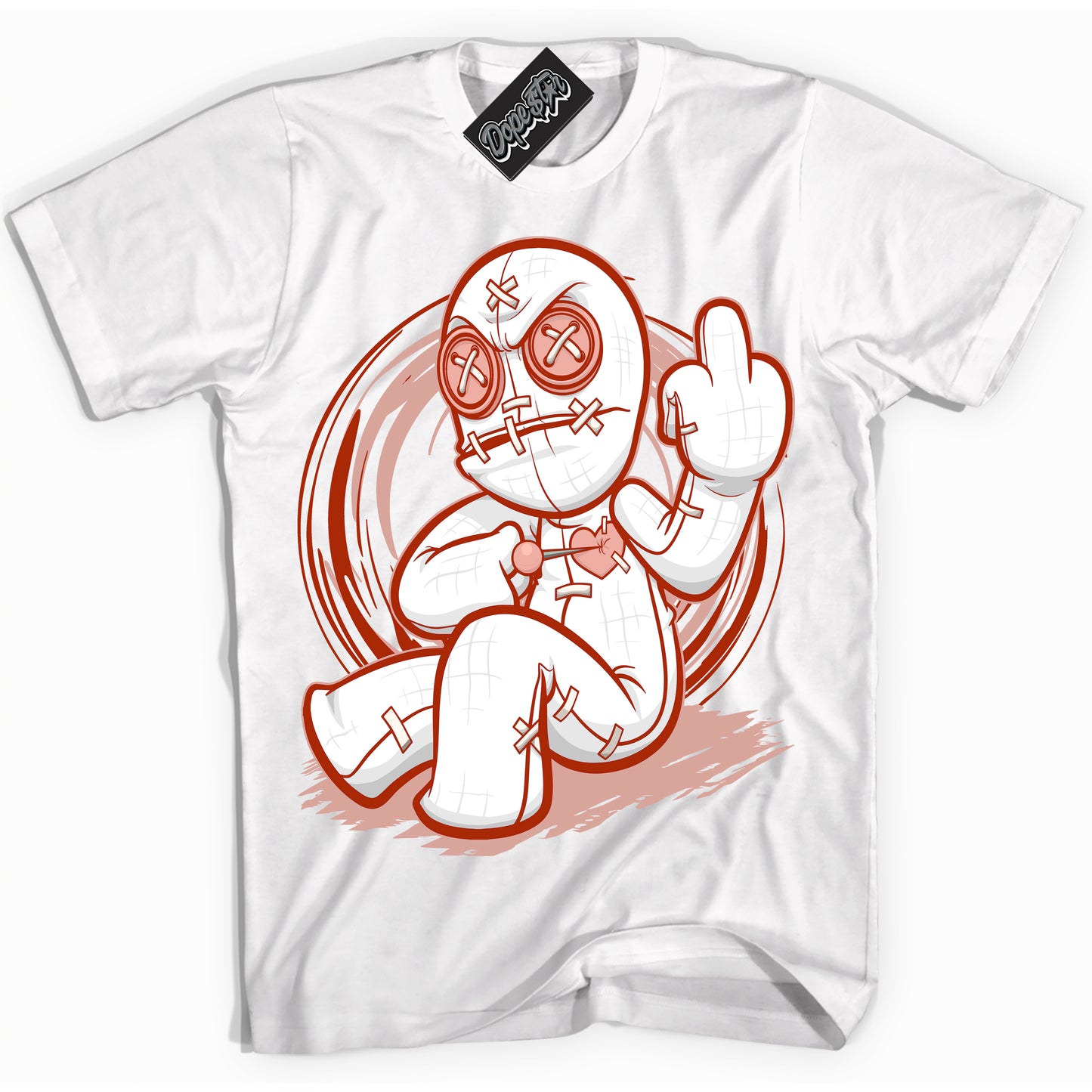 Cool White Shirt with “Voodoo Doll” design that perfectly matches Red Stardust Dunk.