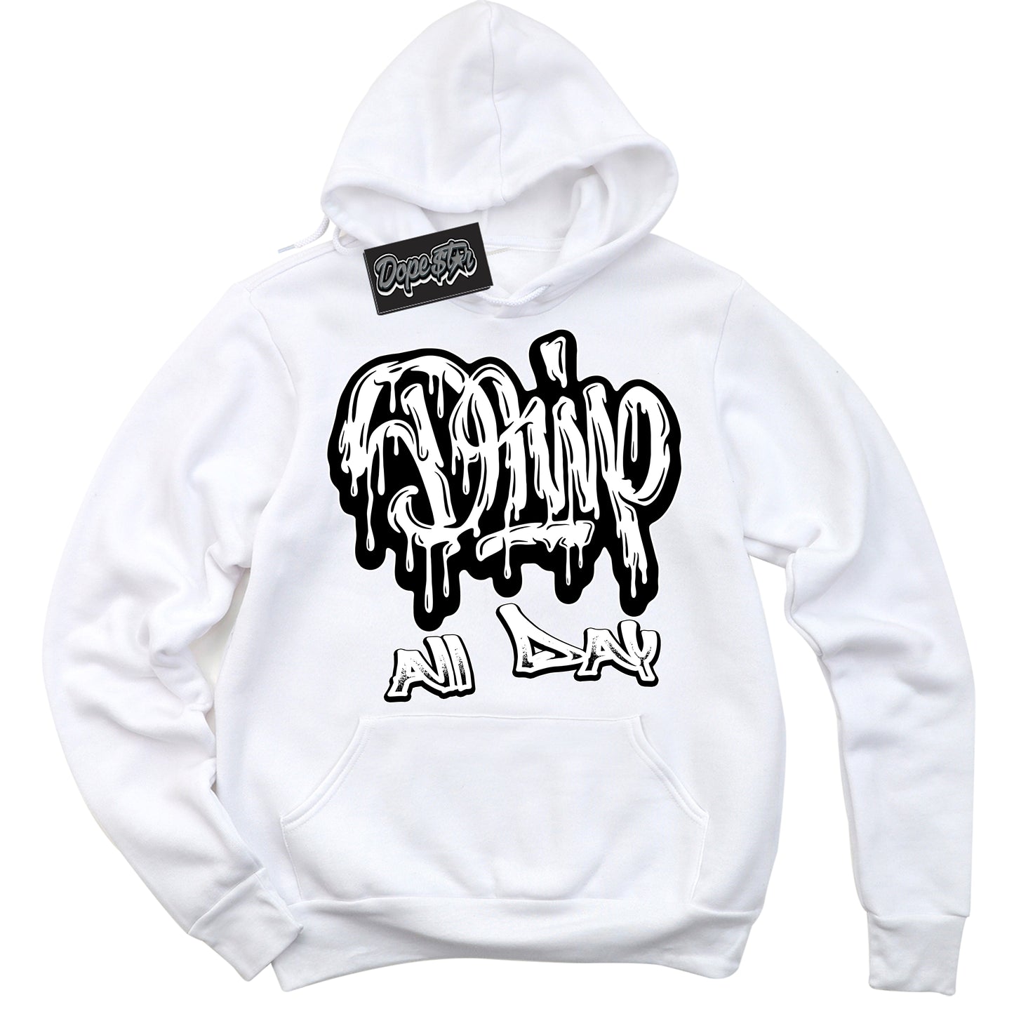 Cool White Hoodie with “Drip All Day” design that Perfectly Matches Suede Panda Dunk.