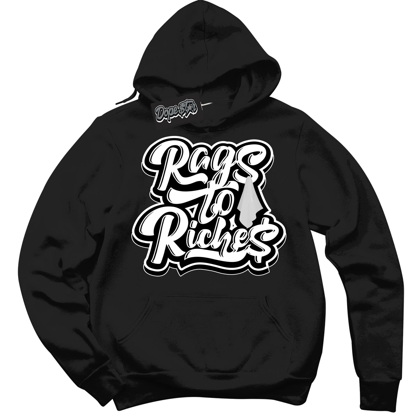 Cool Black Hoodie with “Rags To Riches” design that Perfectly Matches Suede Panda Dunk.