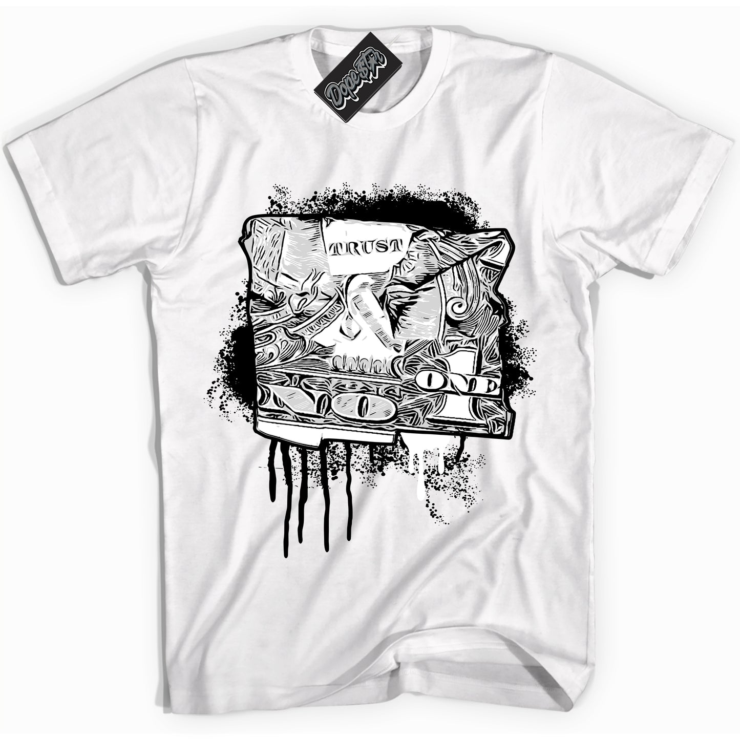 Cool White Shirt with “Trust No One Dollar” design that perfectly matches Suede Panda Dunk.