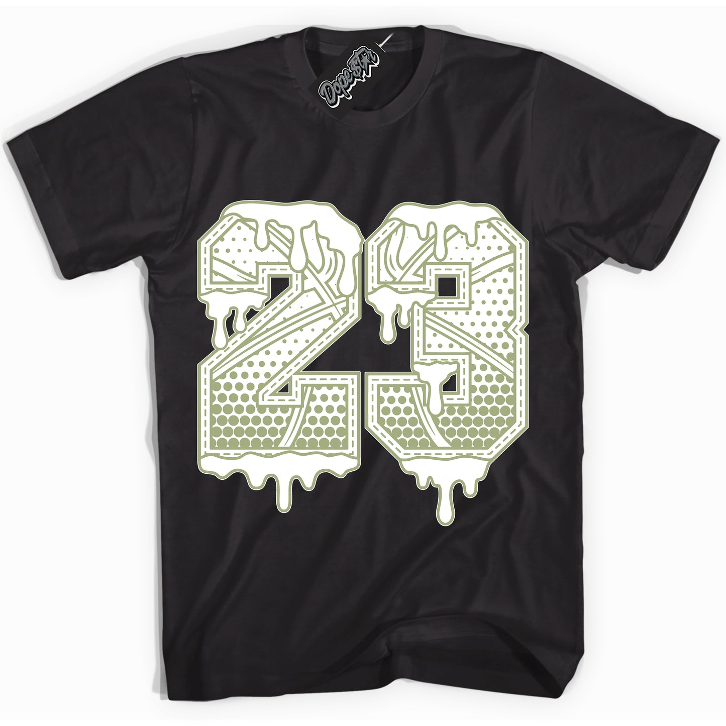 Cool Black Shirt with “23 Ball” design that perfectly matches Safari Oil Green Dunk.