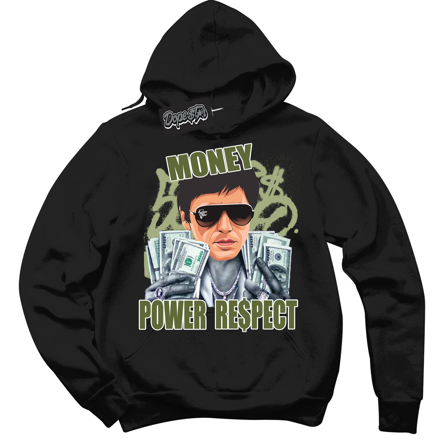 Cool Black Hoodie with “Tony Montana” design that Perfectly Matches Safari Oil Green Dunk.