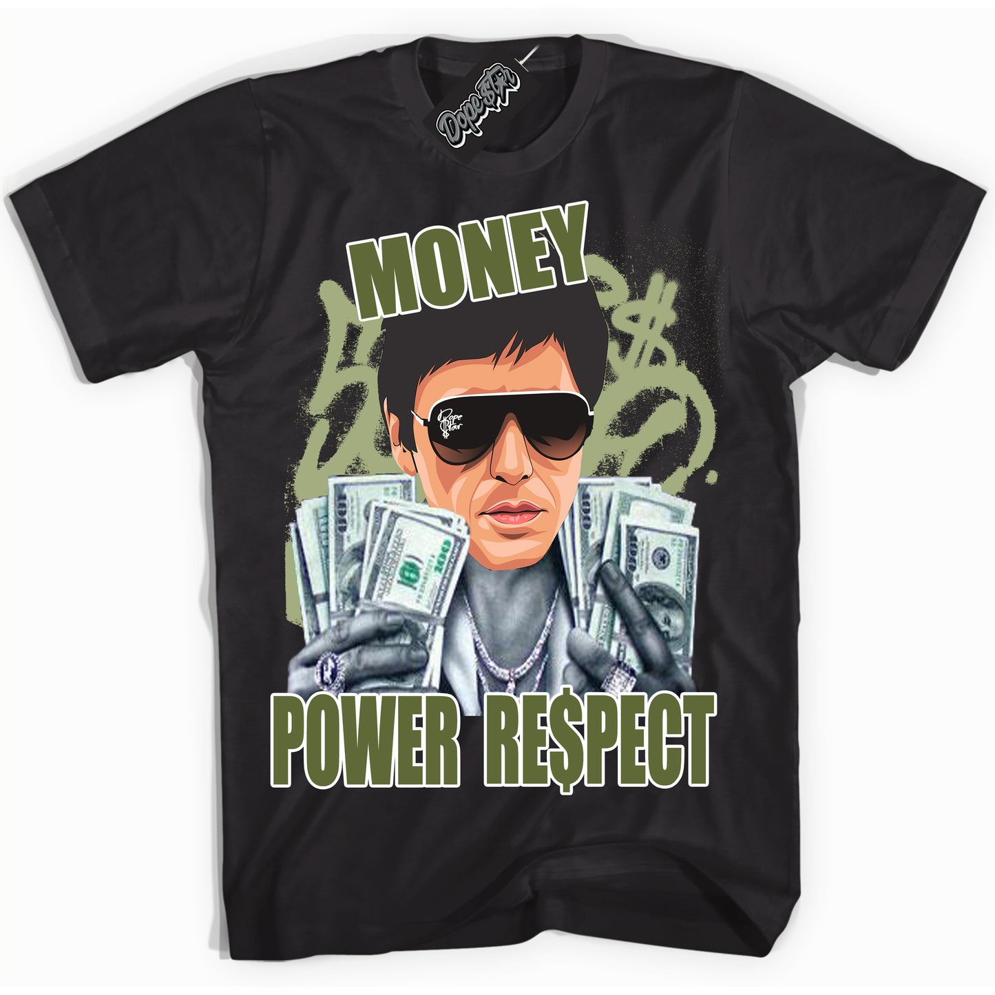 Cool Black Shirt with “Tony Montana” design that perfectly matches Safari Oil Green Dunk.