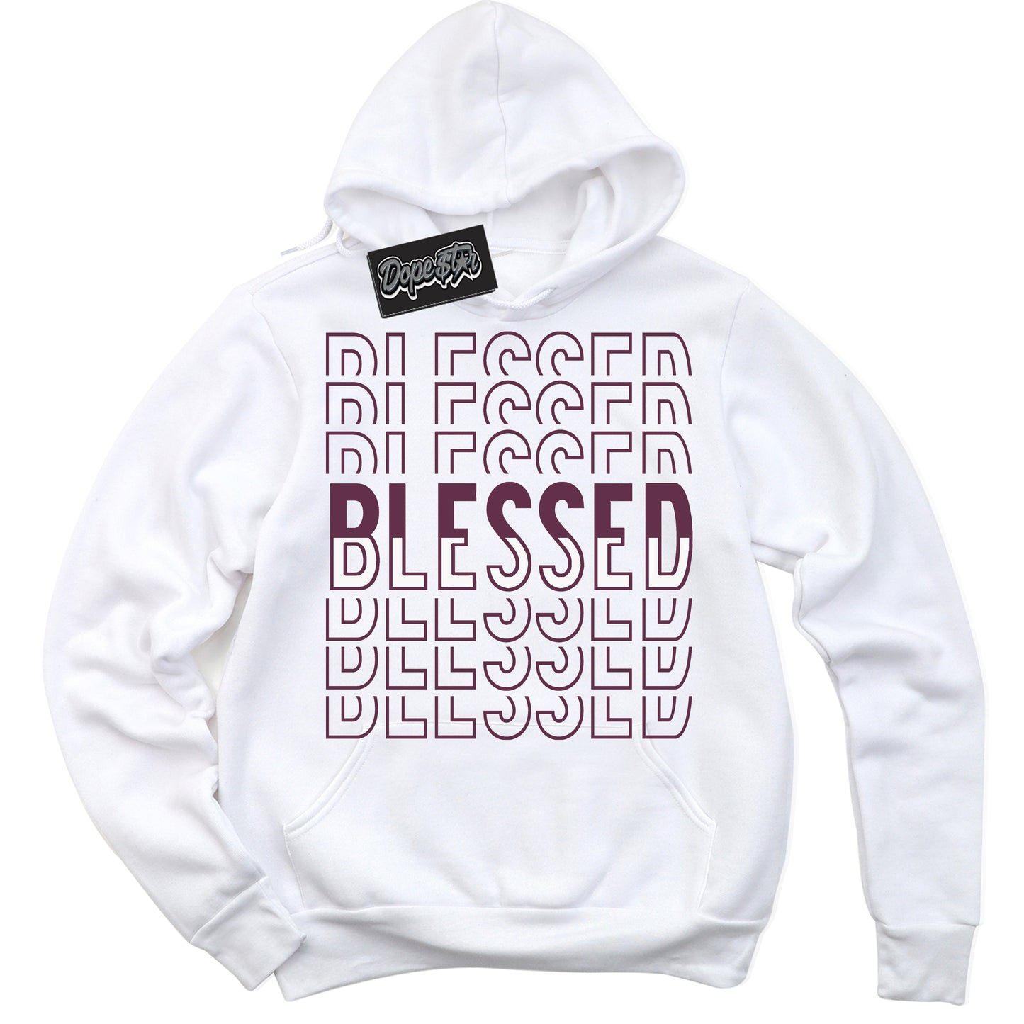 Cool White Hoodie with “Blessed Stacked” design that Perfectly Matches White Viotech Dunks.